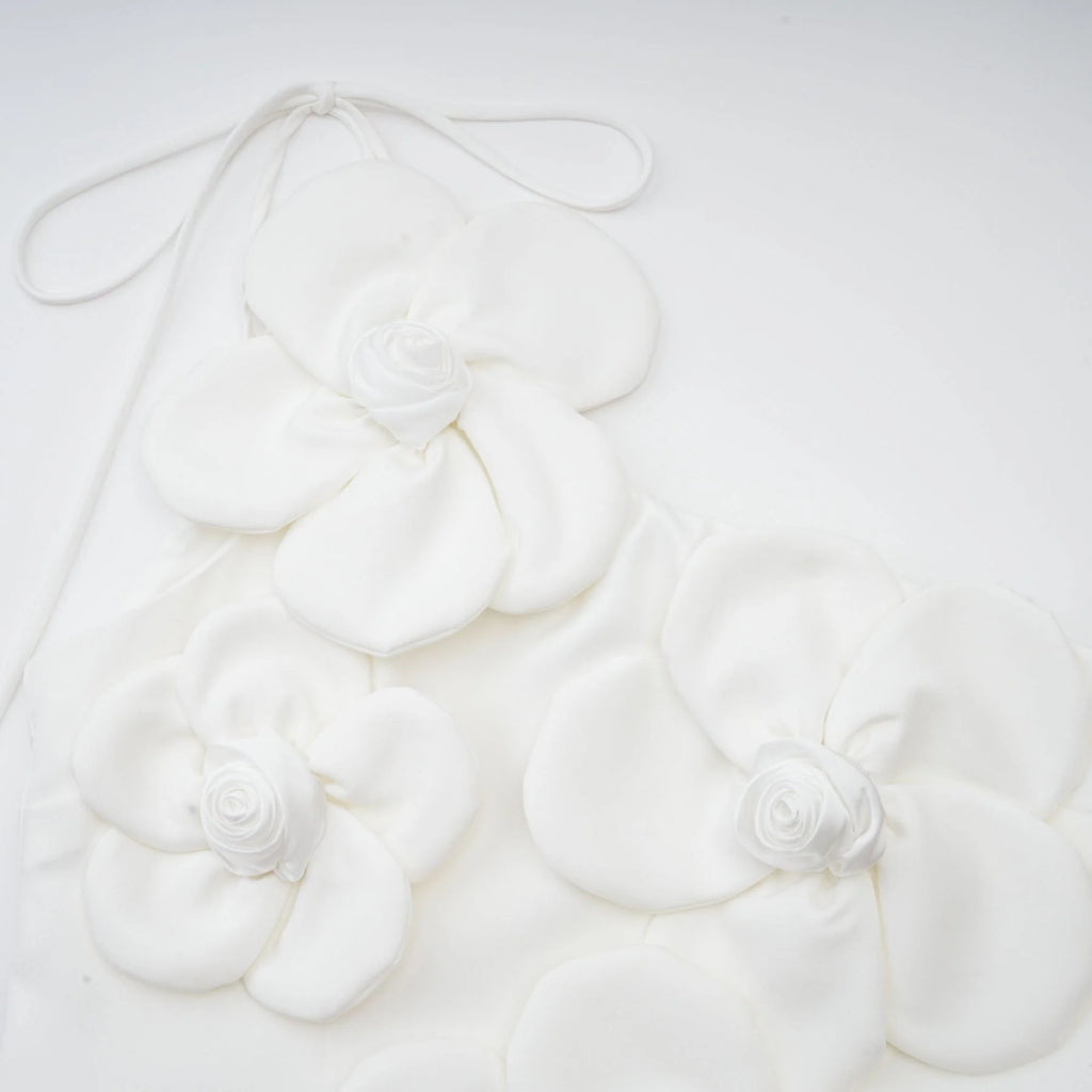 Mariarosa Mini Dress Mariarosa White Faux Flower Tie Side Zip