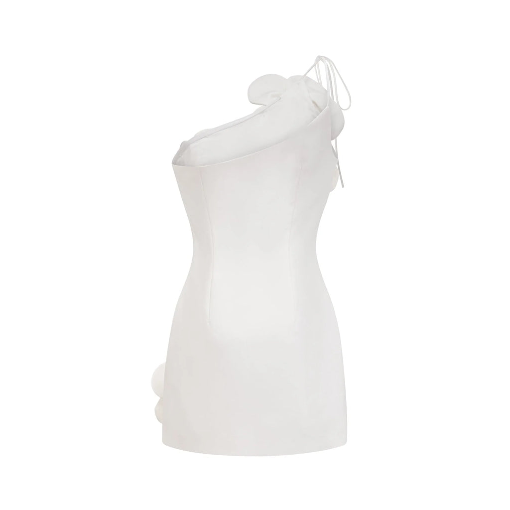 Mariarosa Mini Dress Mariarosa White Faux Flower Tie Side Zip