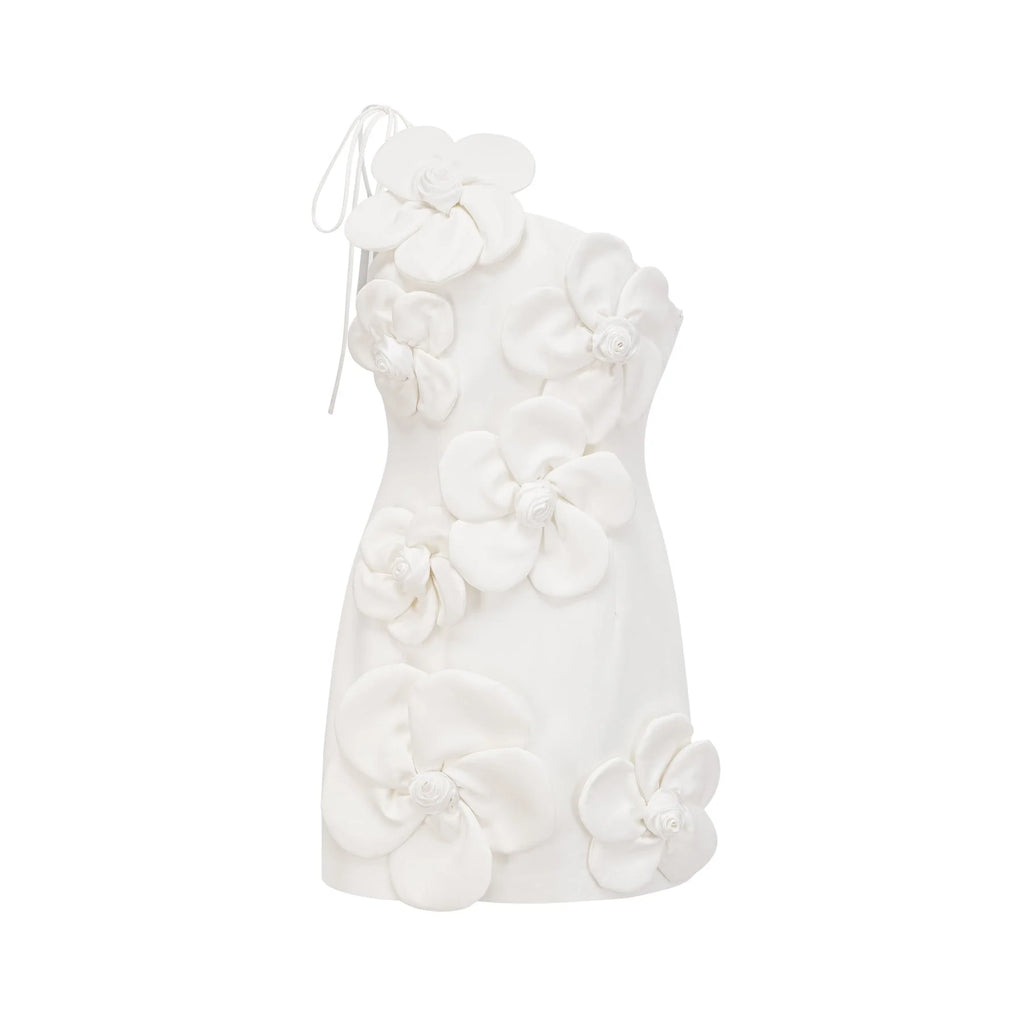 Mariarosa Mini Dress Mariarosa White Faux Flower Tie Side Zip