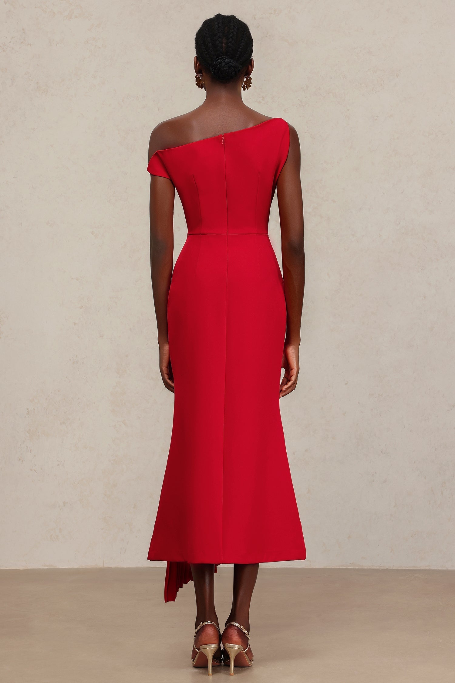 Mariarosa Red Asymmetrical Neckline Dress for Women