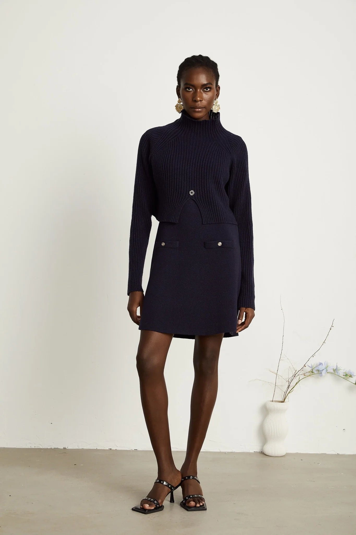 Mariarosa Top & Dress Dark Blue Knitted Matching Set