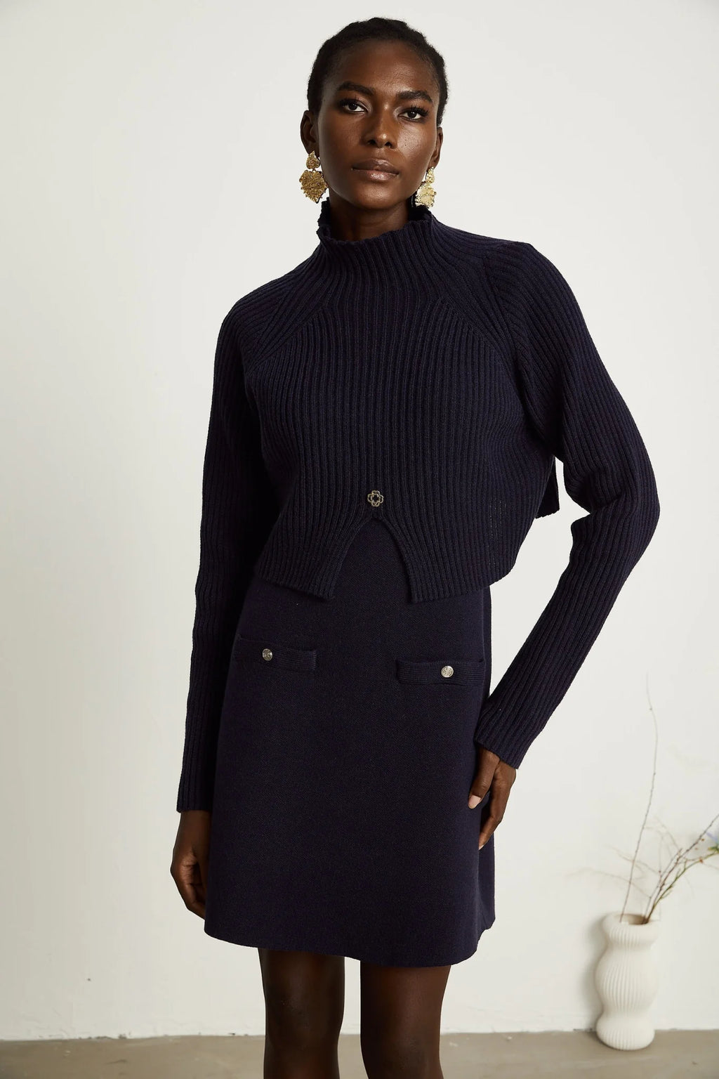 Mariarosa Top & Dress Dark Blue Knitted Matching Set