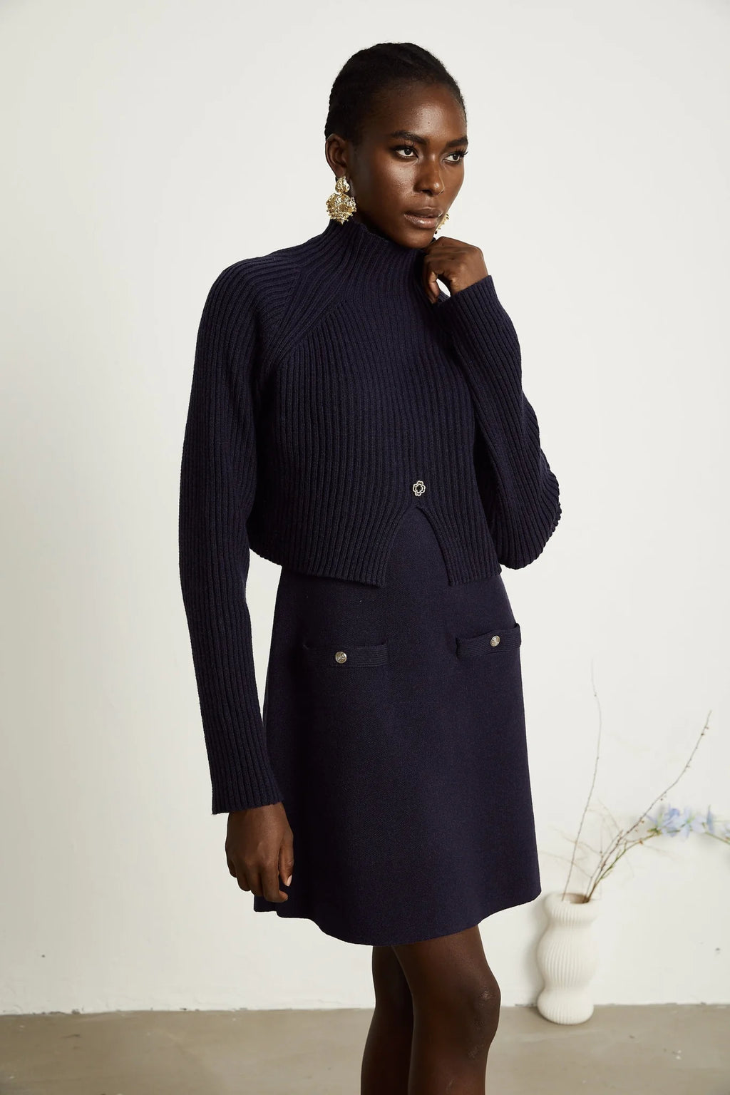 Mariarosa Top & Dress Dark Blue Knitted Matching Set