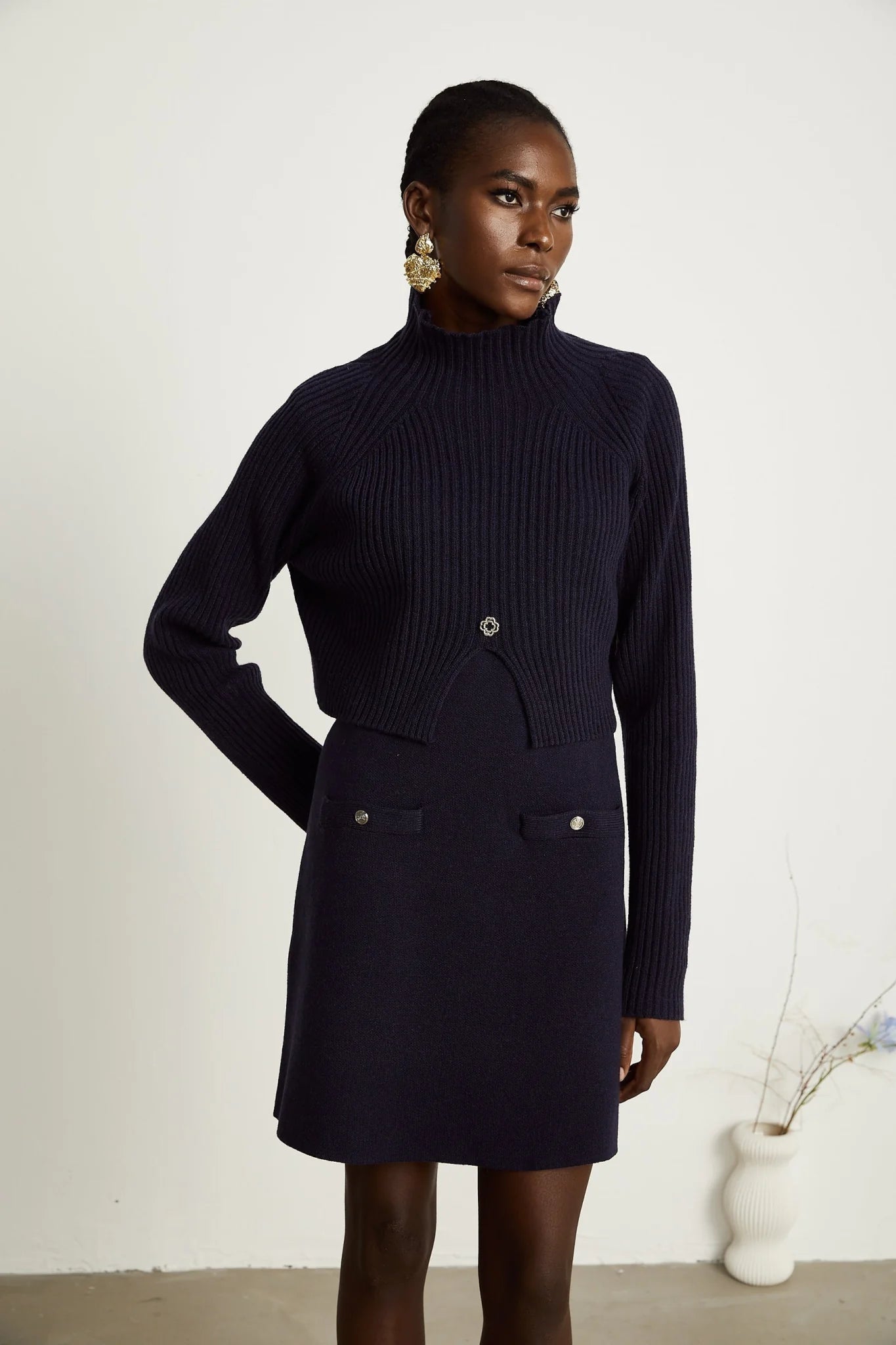 Mariarosa Top & Dress Dark Blue Knitted Matching Set