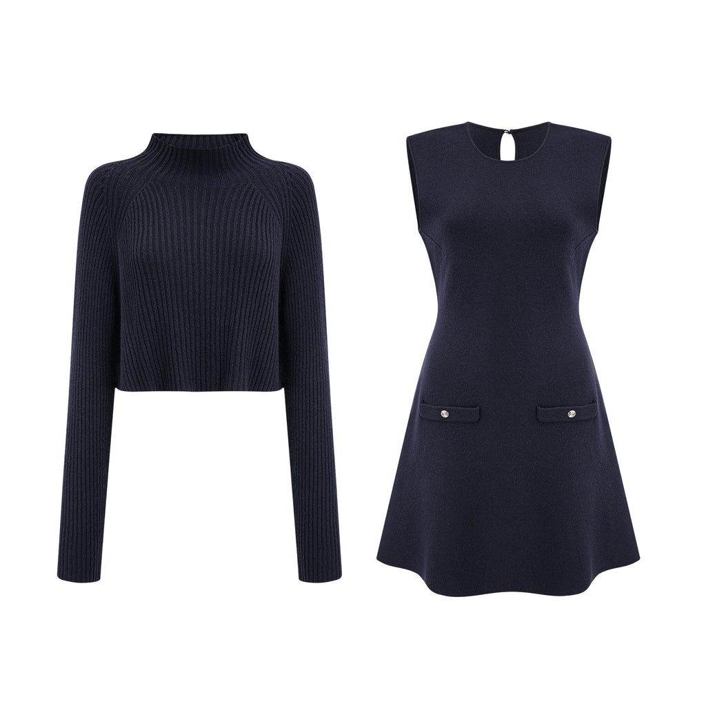 Mariarosa Top & Dress Dark Blue Knitted Matching Set