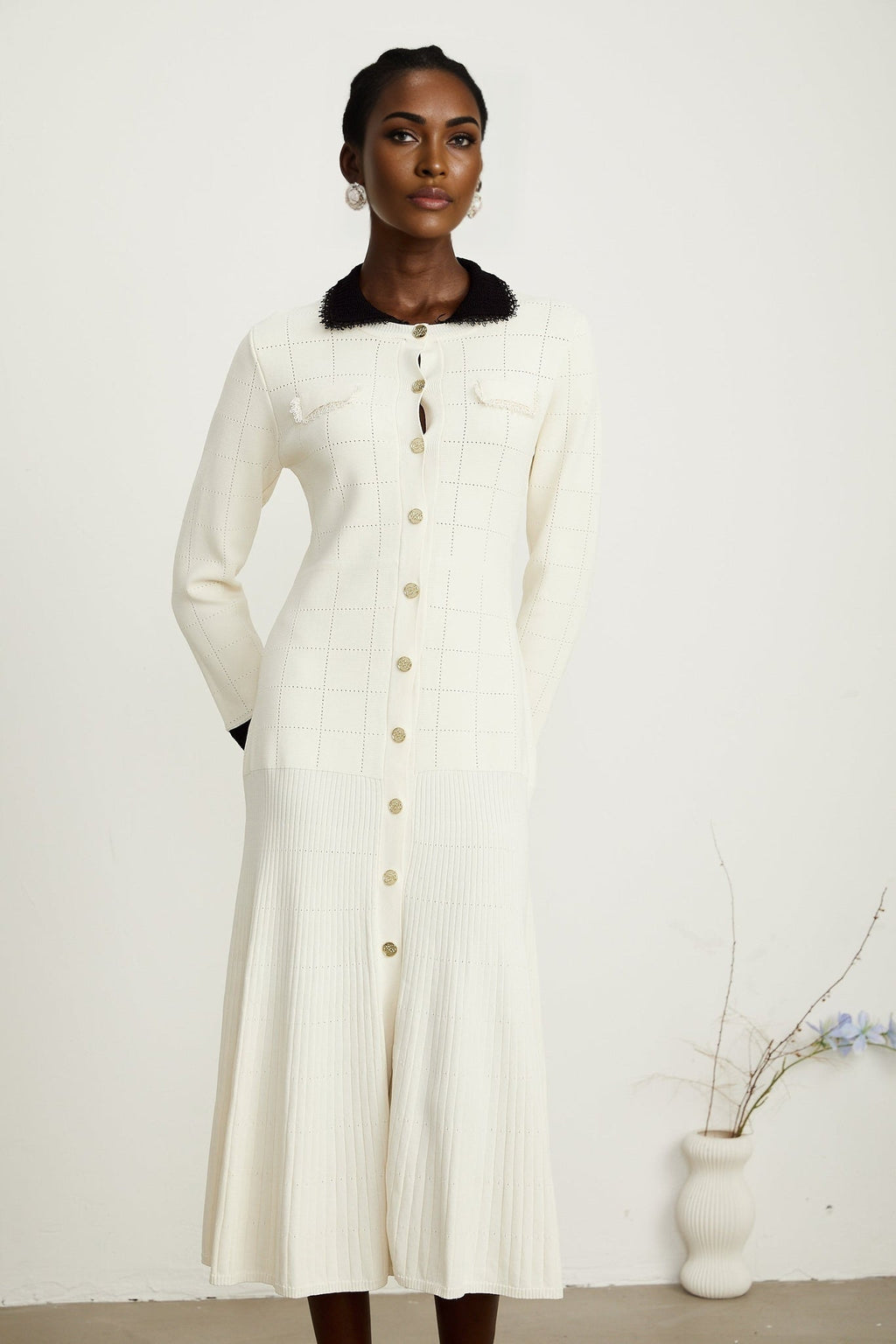 Mariavittoria Shirt White Black Knit Midi Dress