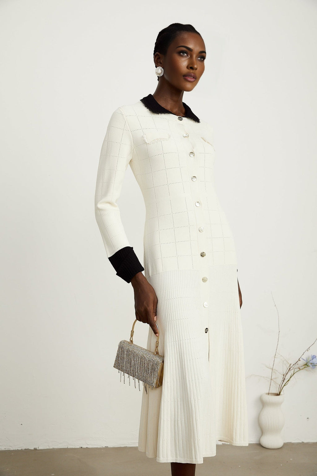 Mariavittoria Shirt White Black Knit Midi Dress