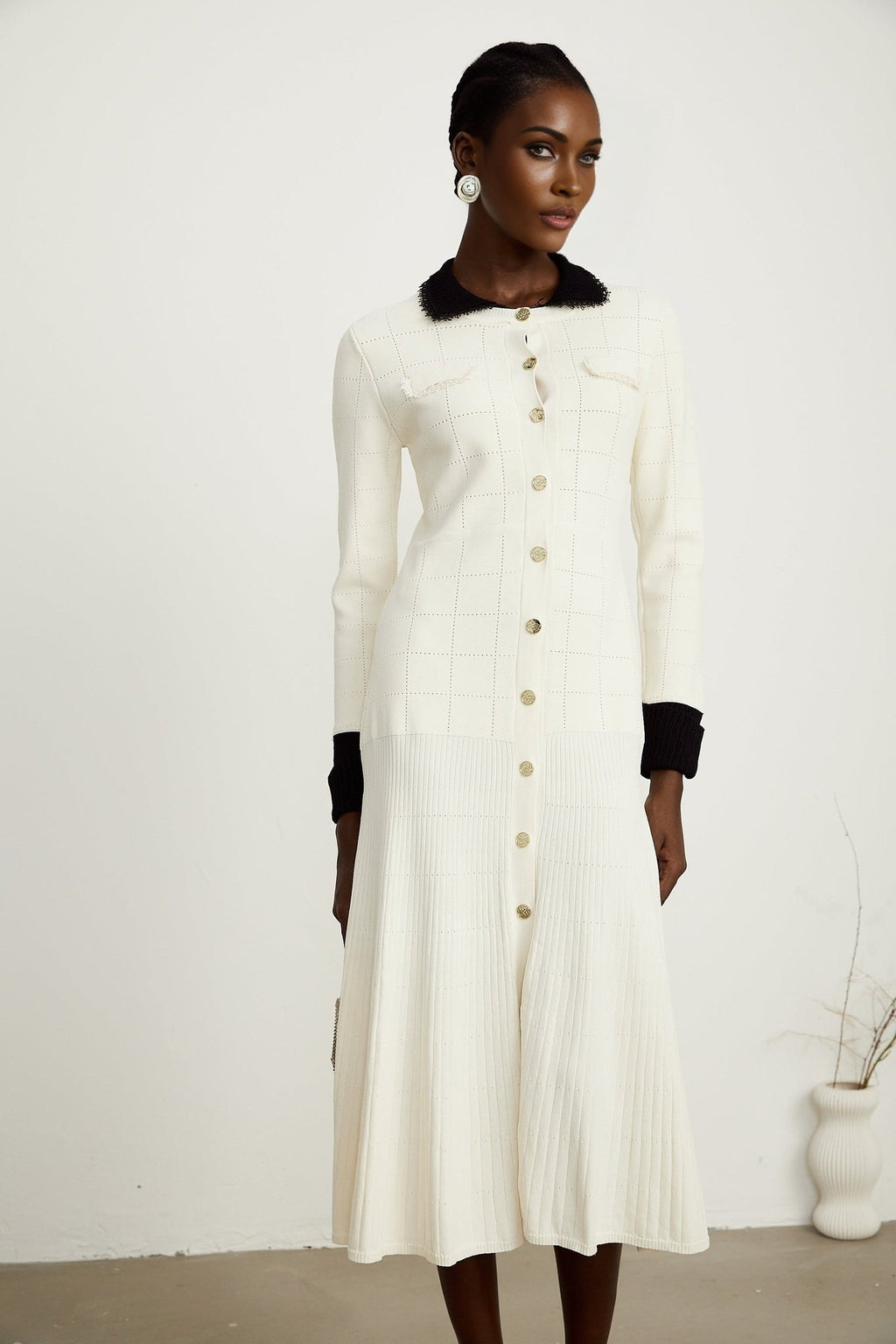 Mariavittoria Shirt White Black Knit Midi Dress