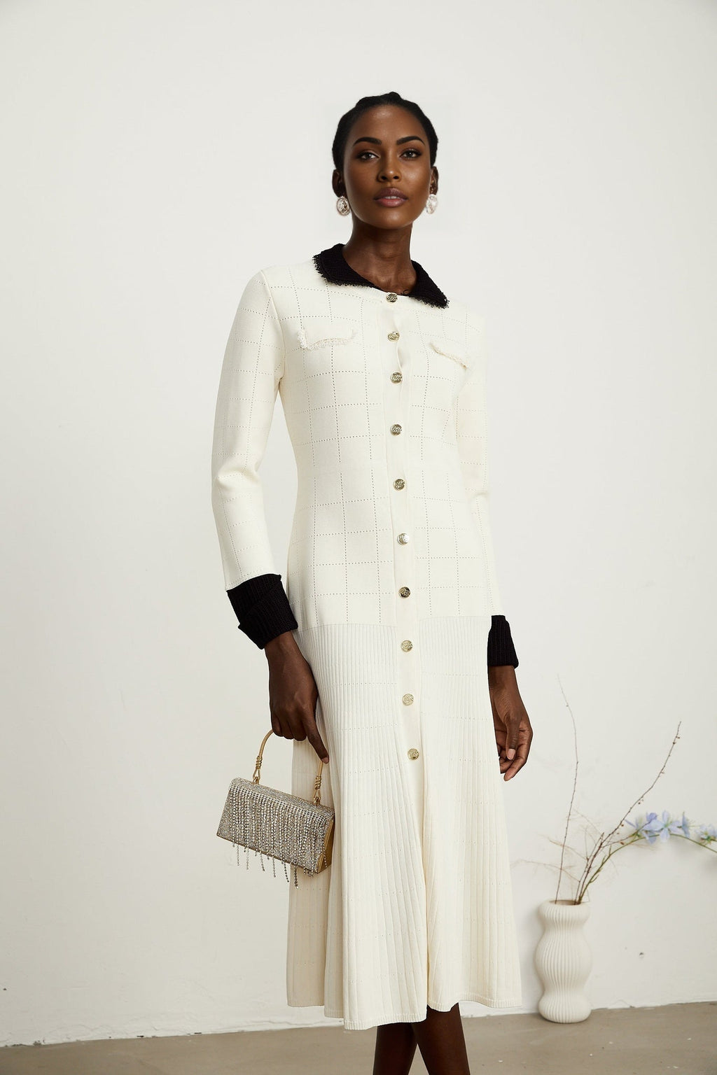 Mariavittoria Shirt White Black Knit Midi Dress