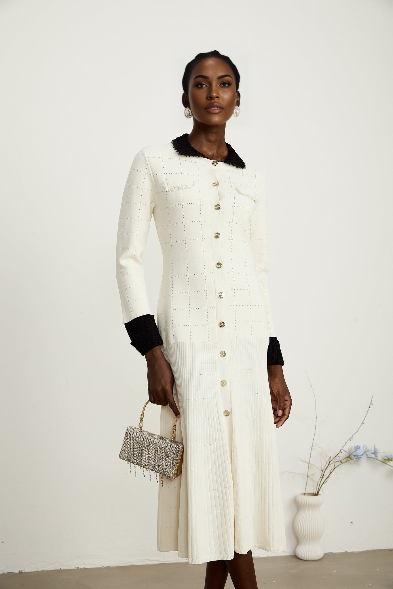 Mariavittoria Shirt White Black Knit Midi Dress