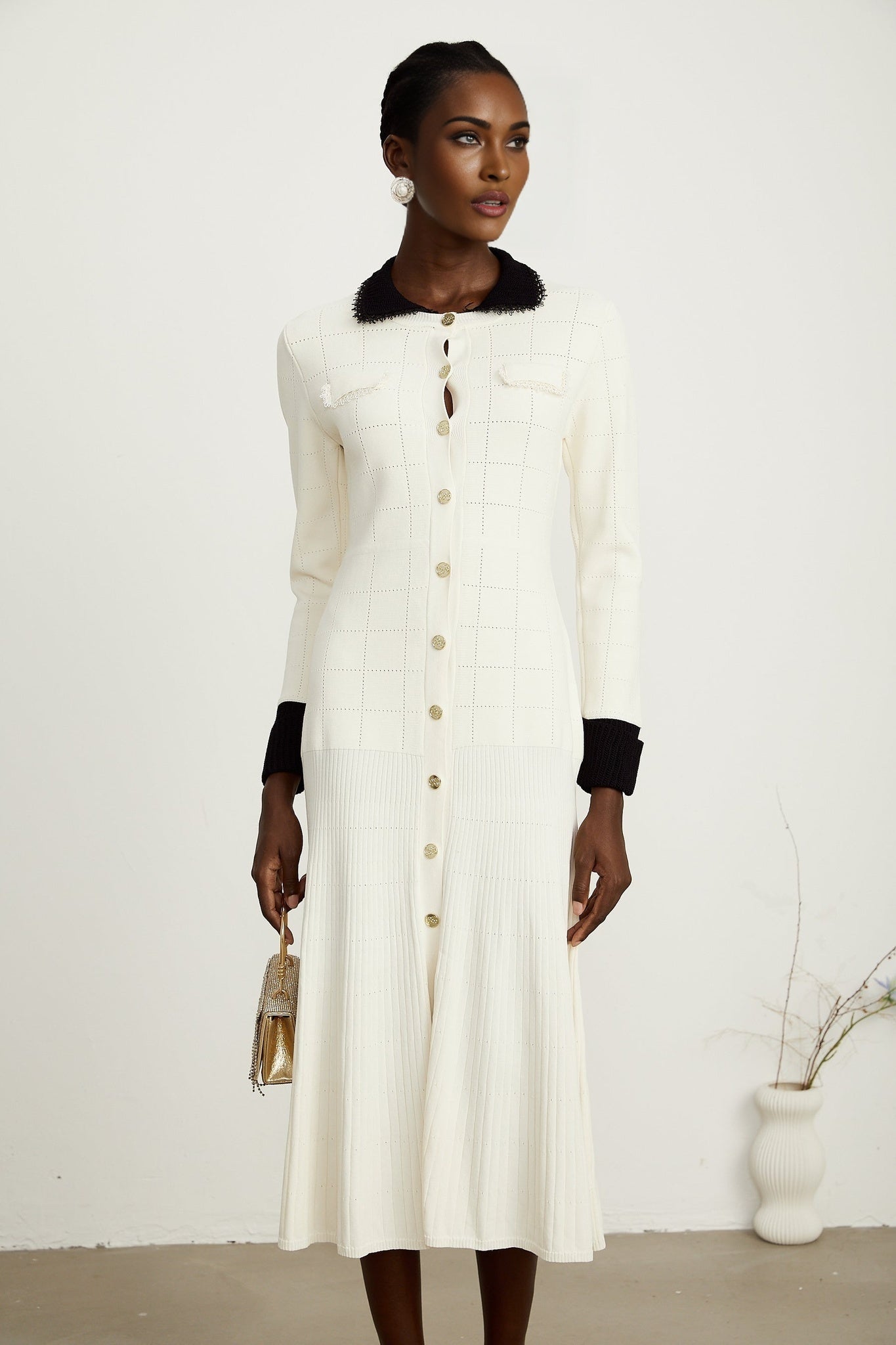 Mariavittoria Shirt White Black Knit Midi Dress