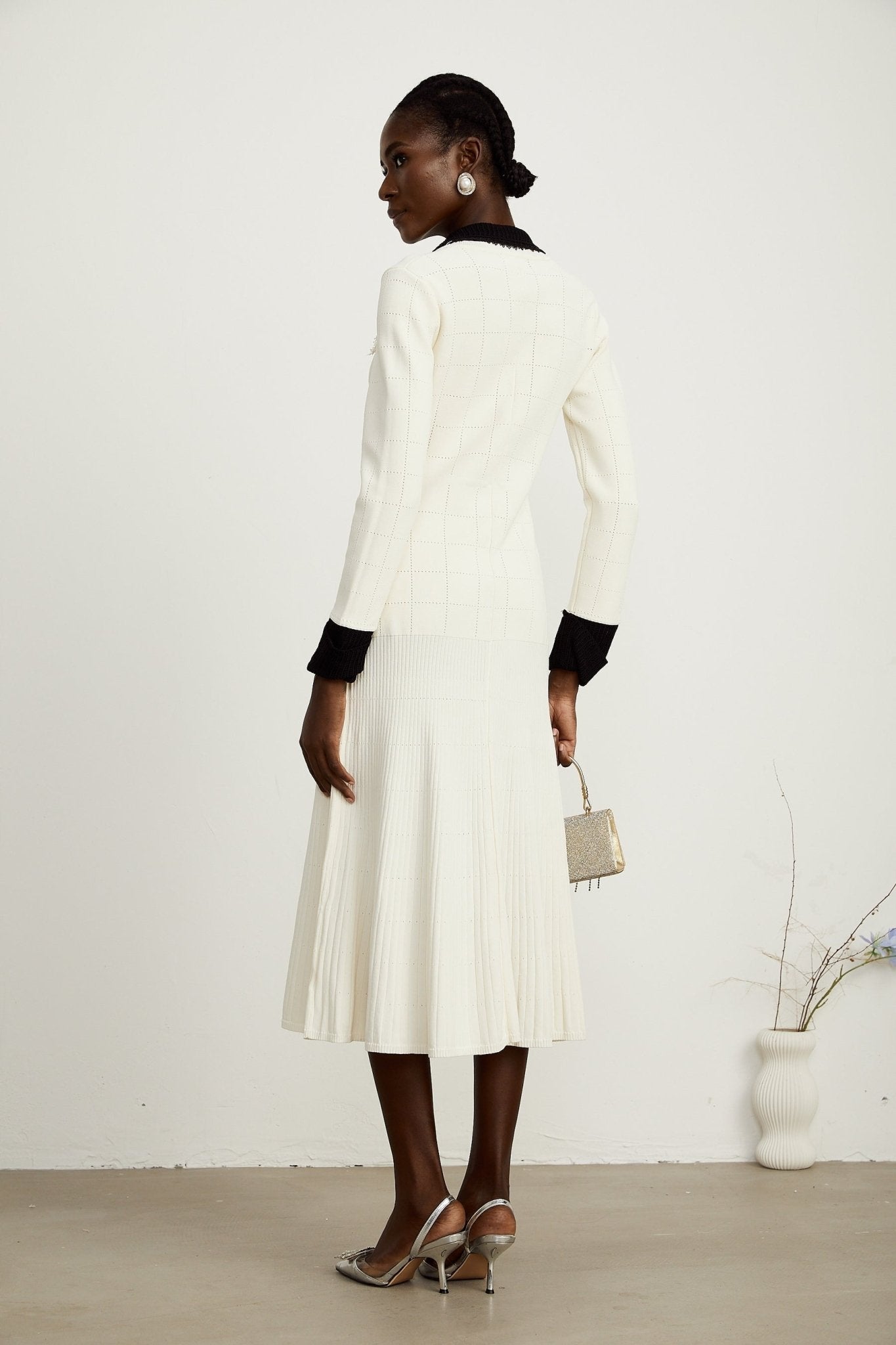 Mariavittoria Shirt White Black Knit Midi Dress