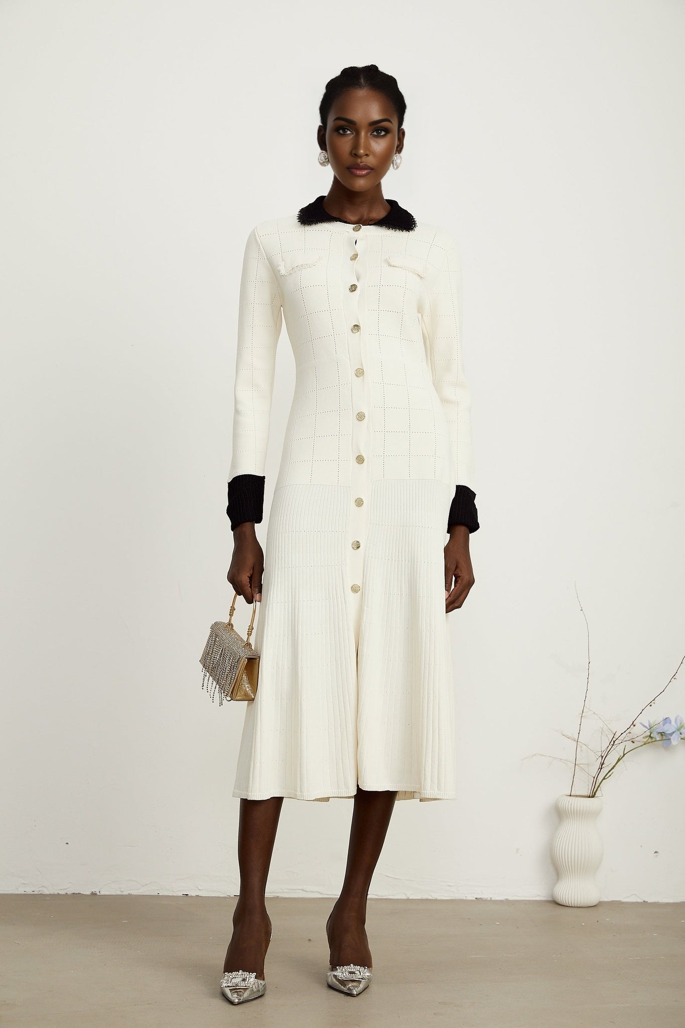 Mariavittoria Shirt White Black Knit Midi Dress
