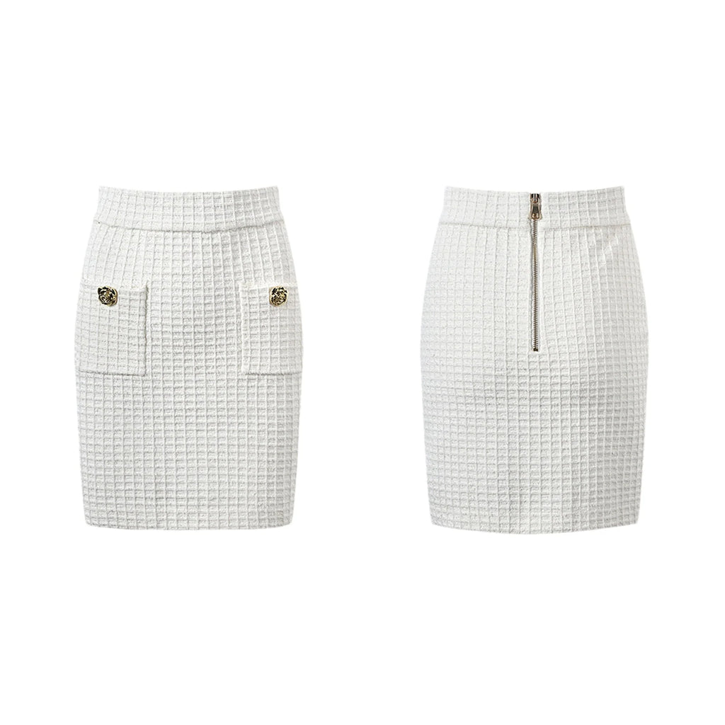Mariella Jacket & Skirt White Waffle Knit Set