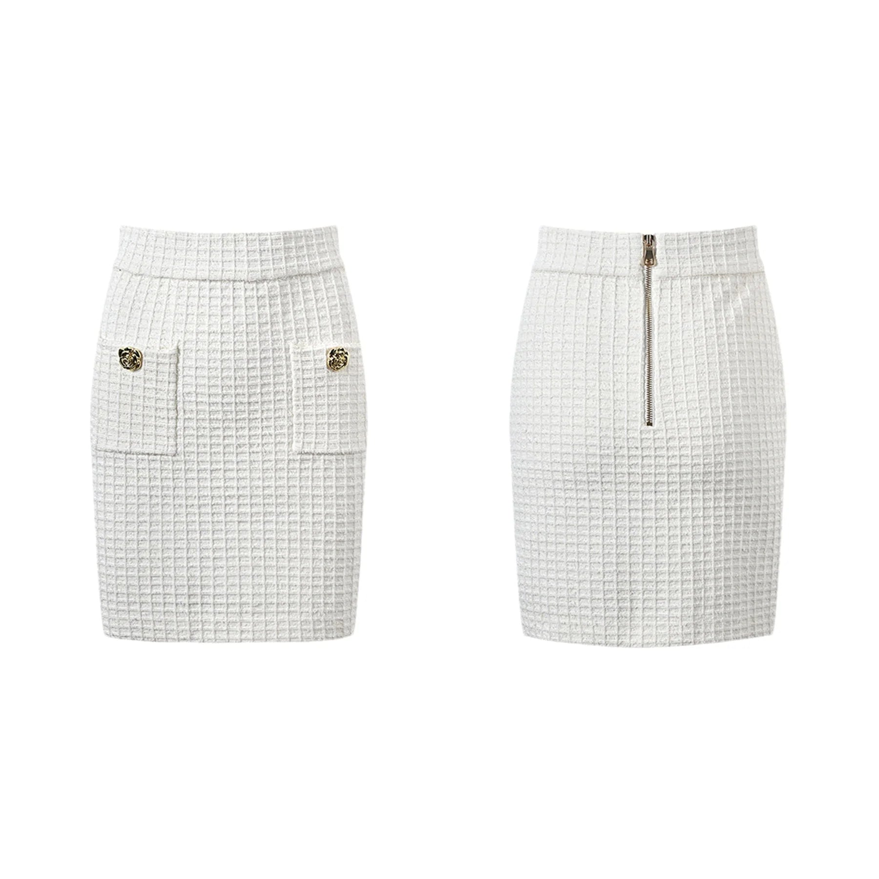 Mariella Jacket & Skirt White Waffle Knit Set