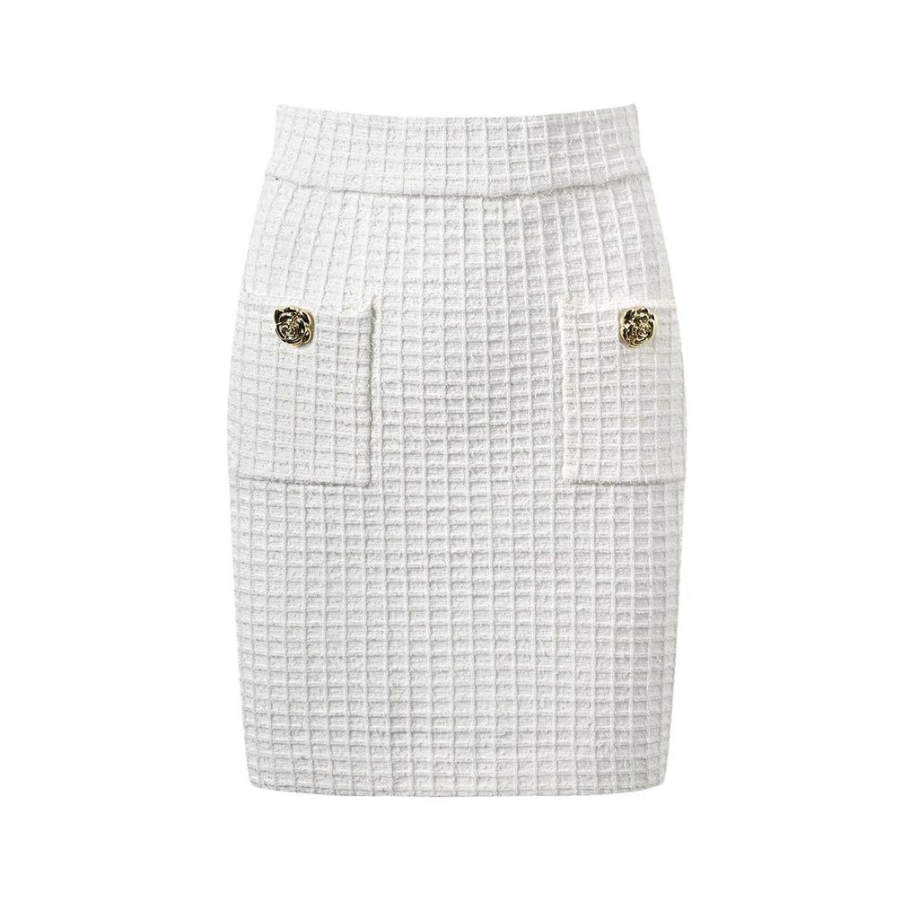 Mariella Jacket & Skirt White Waffle Knit Set