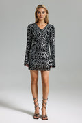 Marina Black Sequin V-Neck Long Sleeve Bodycon Dress
