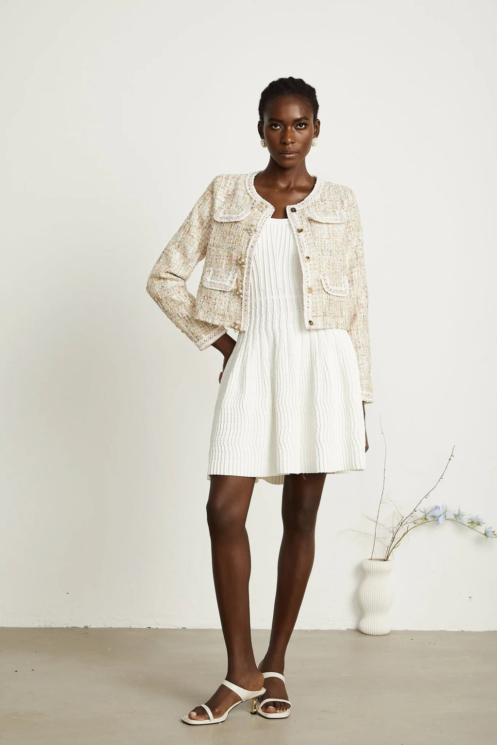 Marina Bouclé Tweed Jacket with Sequin Embellishment