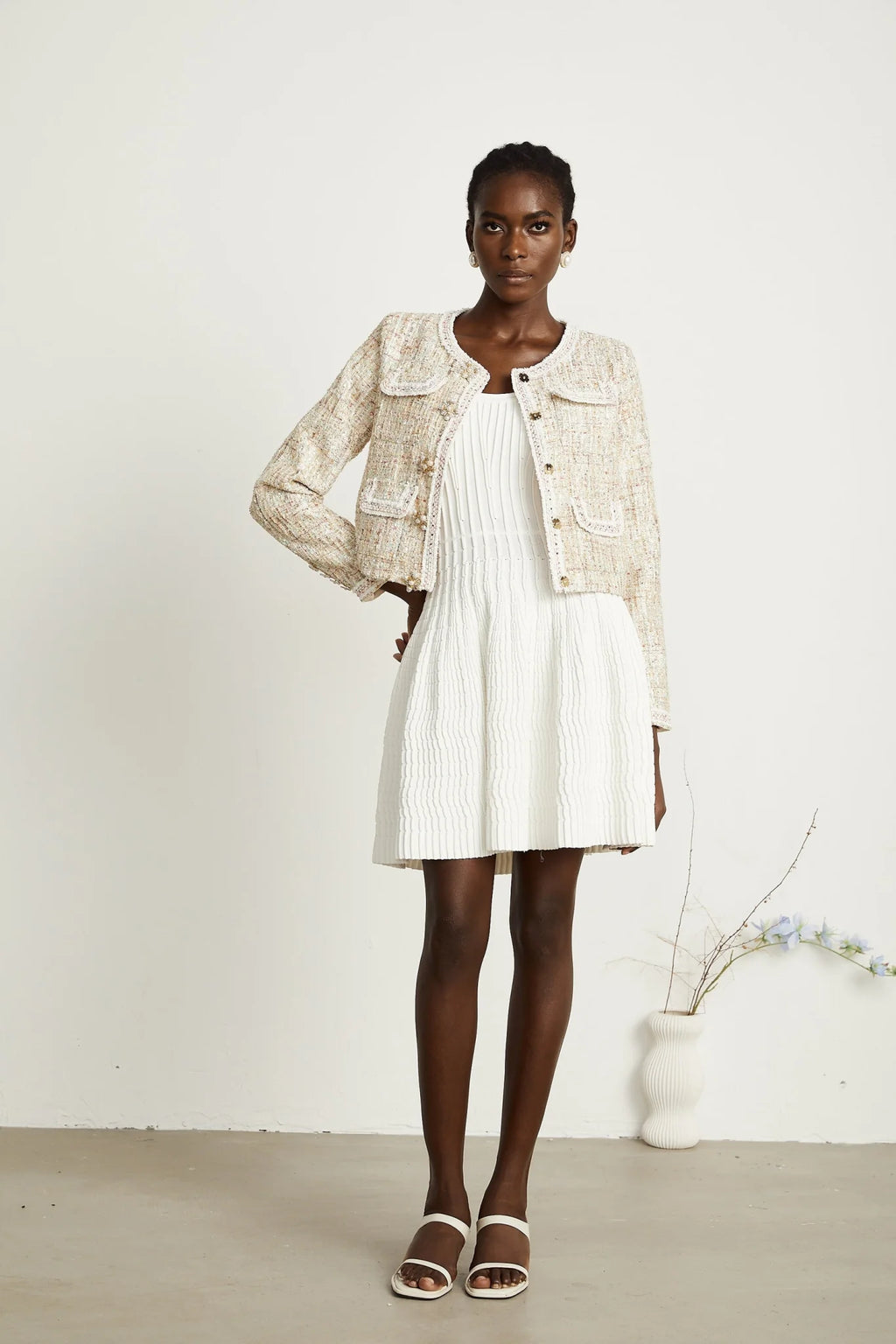 Marina Bouclé Tweed Jacket with Sequin Embellishment