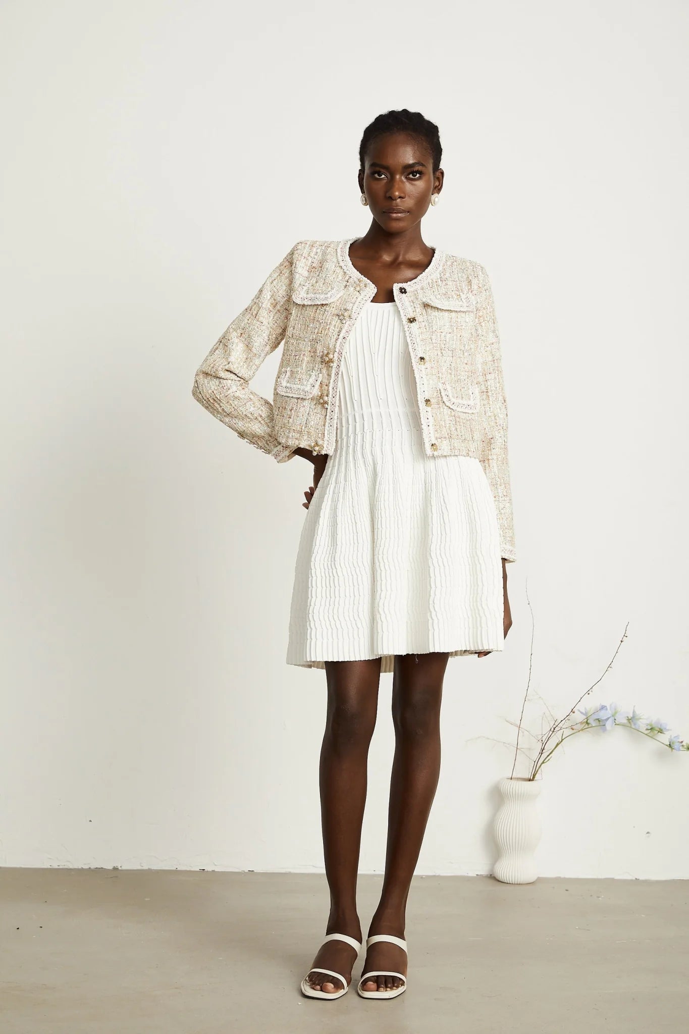 Marina Bouclé Tweed Jacket with Sequin Embellishment