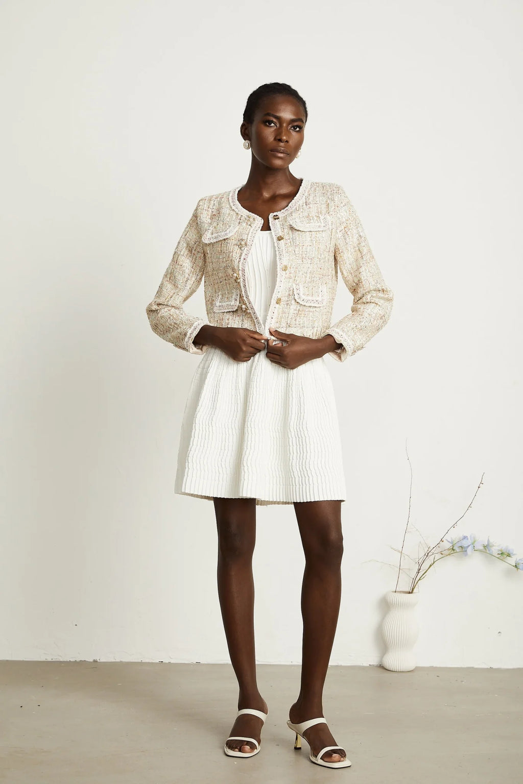 Marina Bouclé Tweed Jacket with Sequin Embellishment