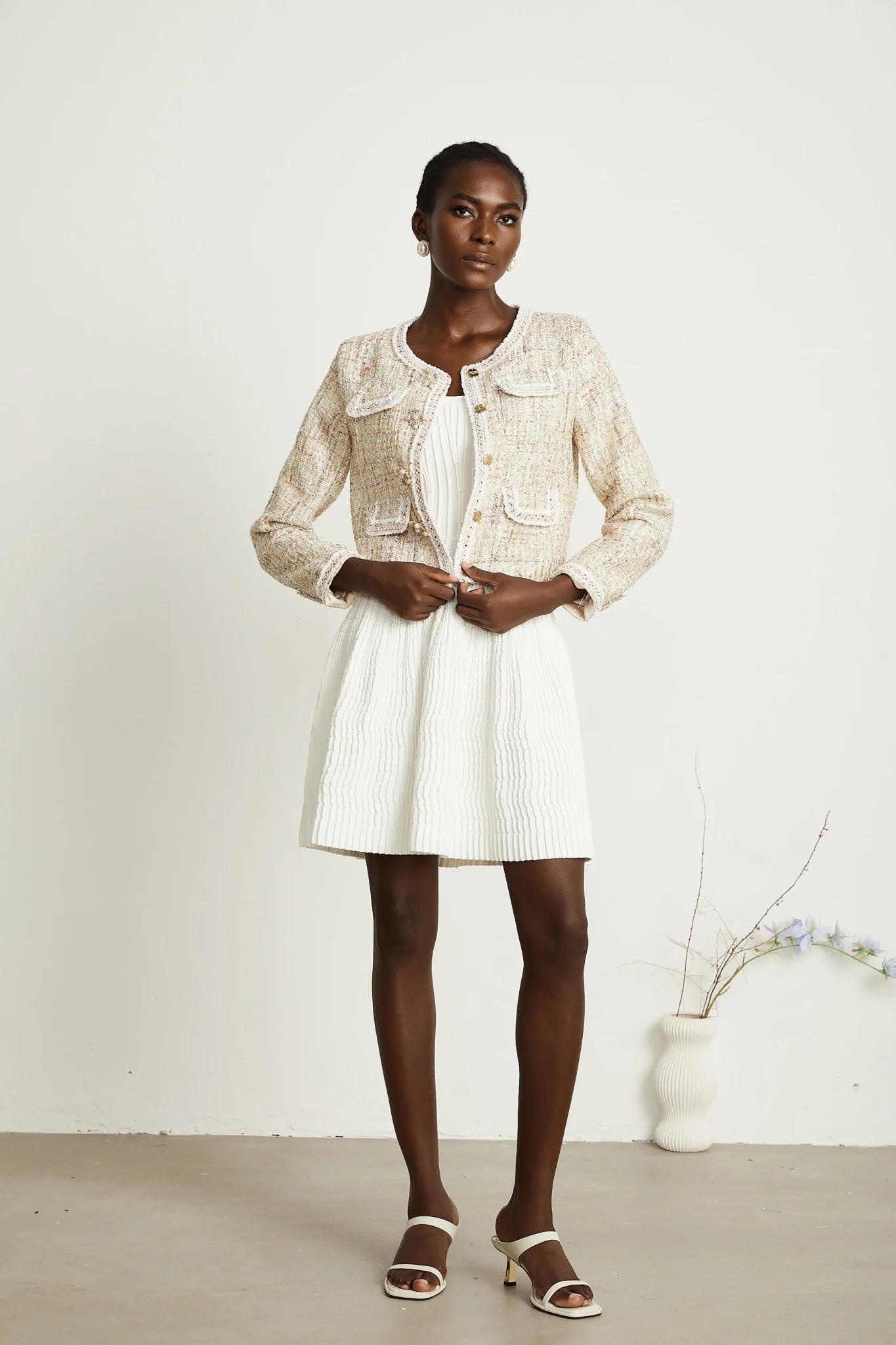 Marina Bouclé Tweed Jacket with Sequin Embellishment