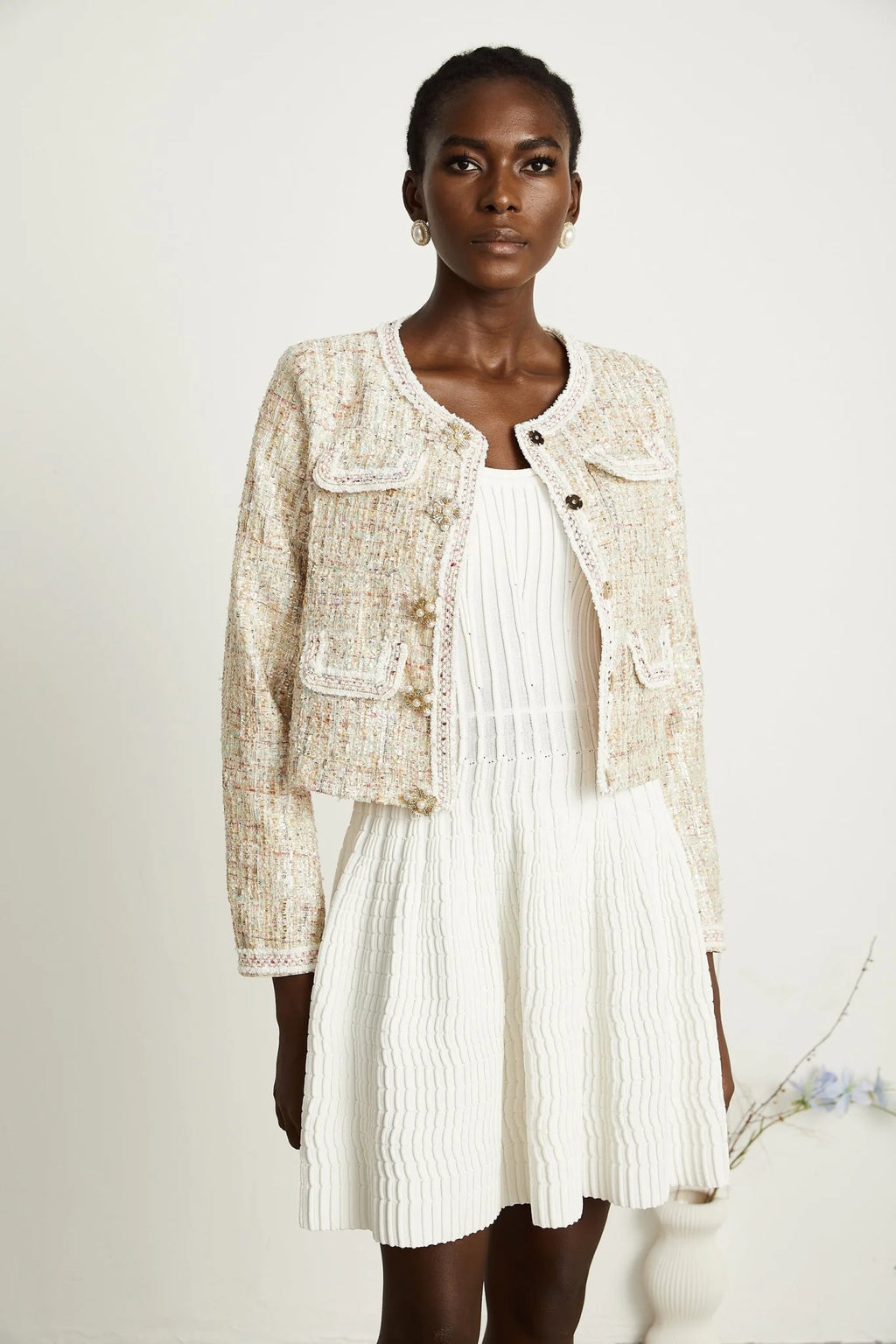 Marina Bouclé Tweed Jacket with Sequin Embellishment