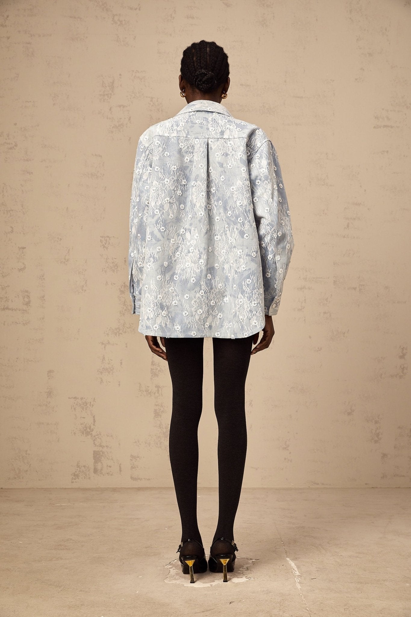 Marina Denim Jacket Blue Floral Sequin Applique