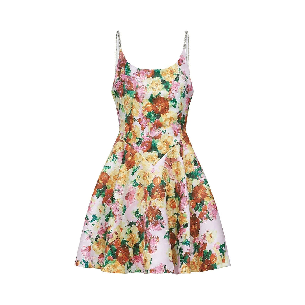 Marina Mini Dress Floral ALine Square Neck Chic