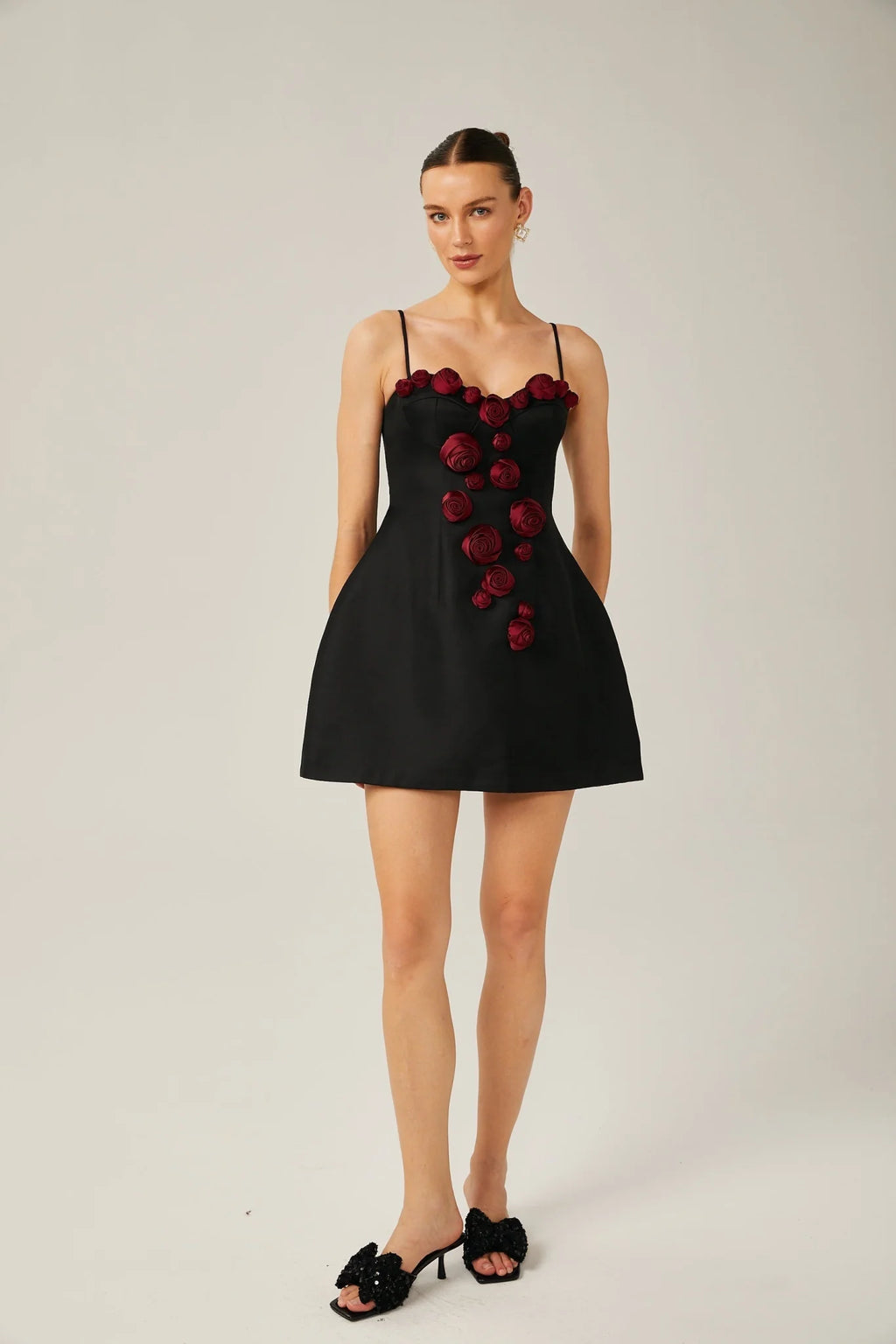 Marina Mini Dress Floral Applique Bustier Style Black
