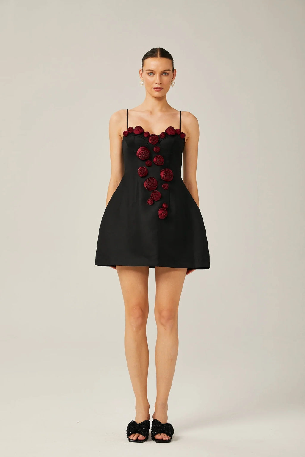 Marina Mini Dress Floral Applique Bustier Style Black