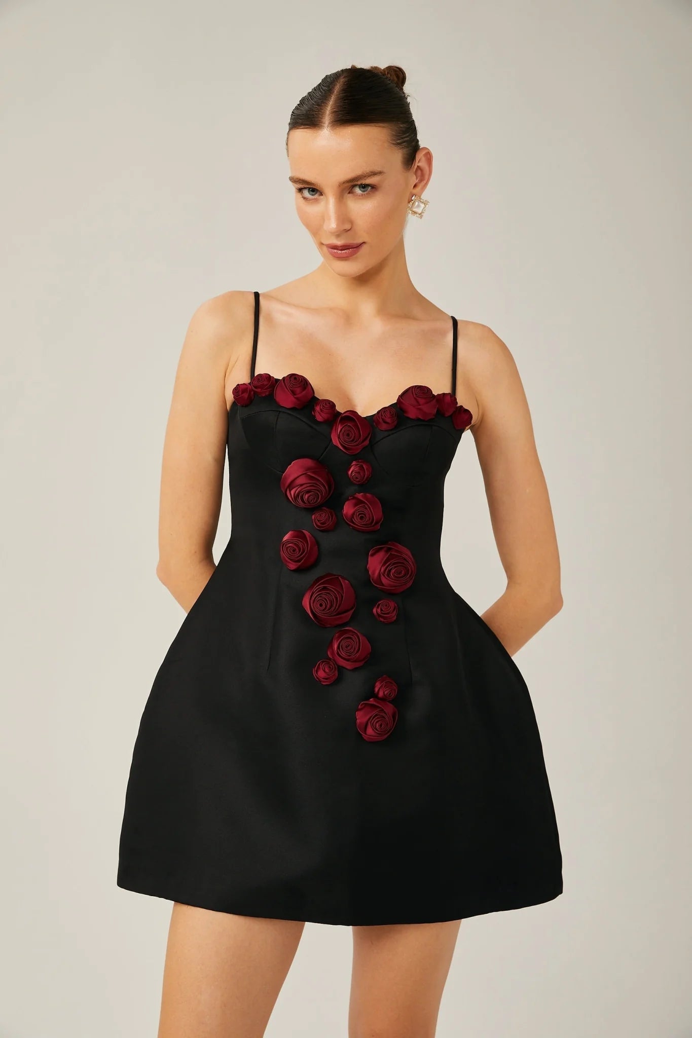 Marina Mini Dress Floral Applique Bustier Style Black