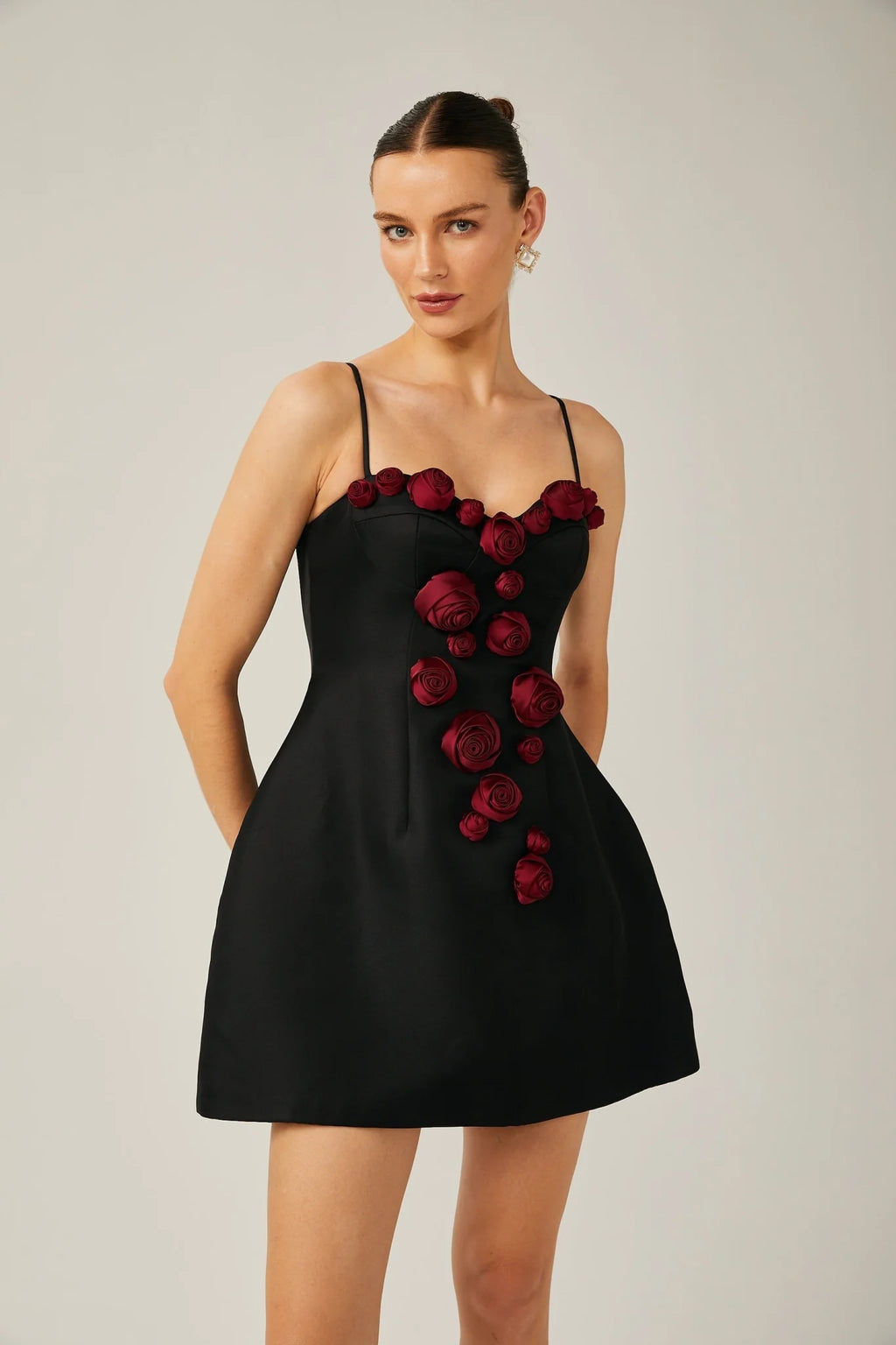 Marina Mini Dress Floral Applique Bustier Style Black
