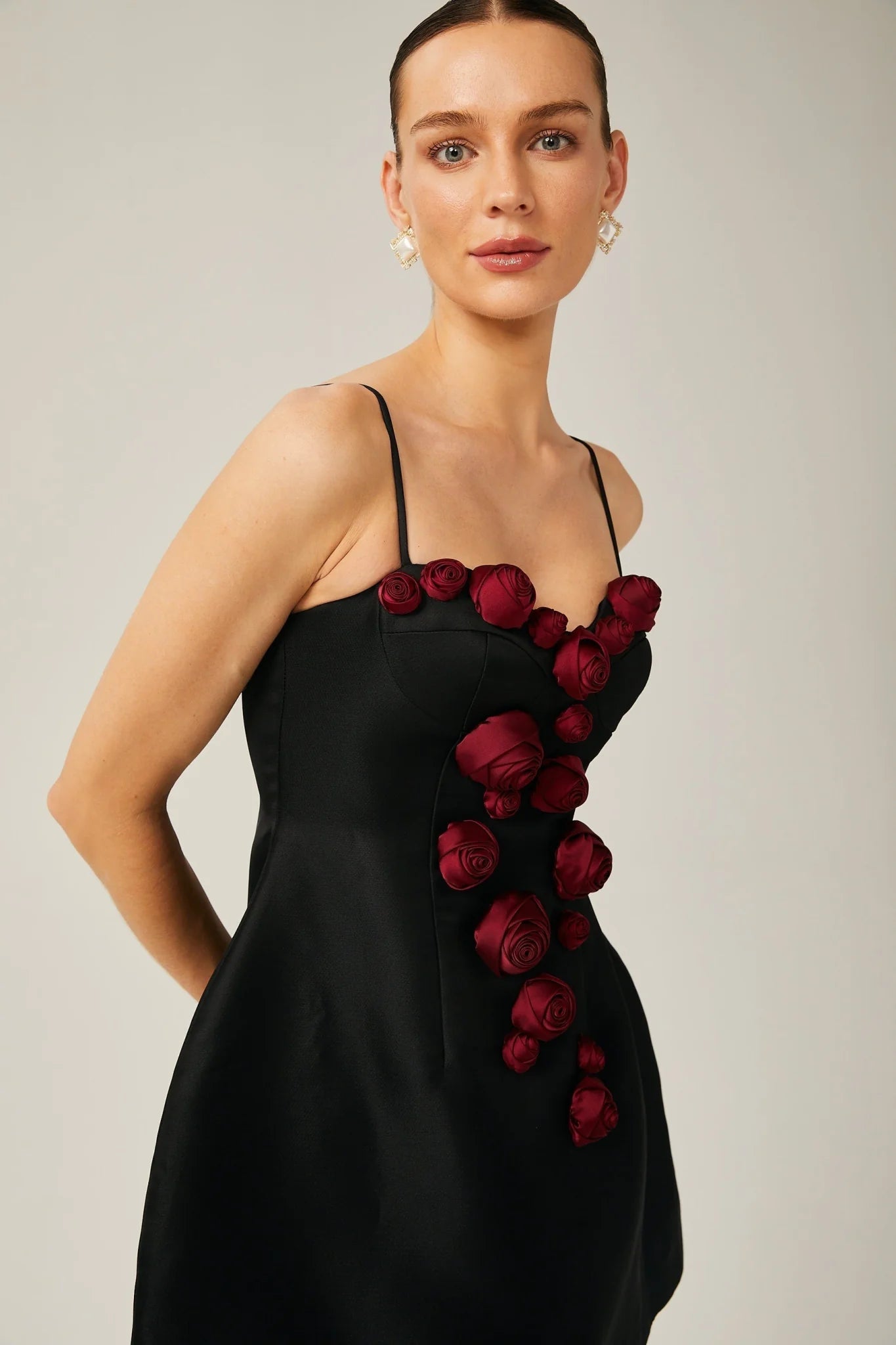 Marina Mini Dress Floral Applique Bustier Style Black