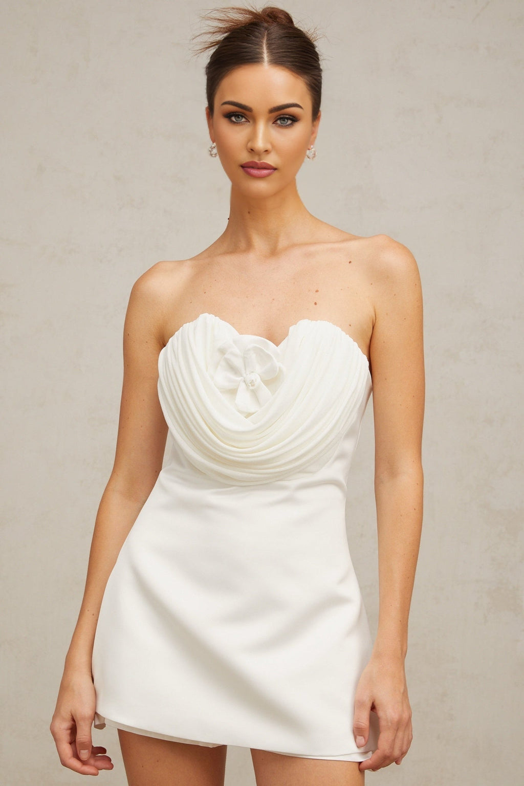 Marina Mini Dress White Floral Off Shoulder Embellished Ruched