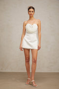 Marina Mini Dress White Floral Off Shoulder Embellished Ruched