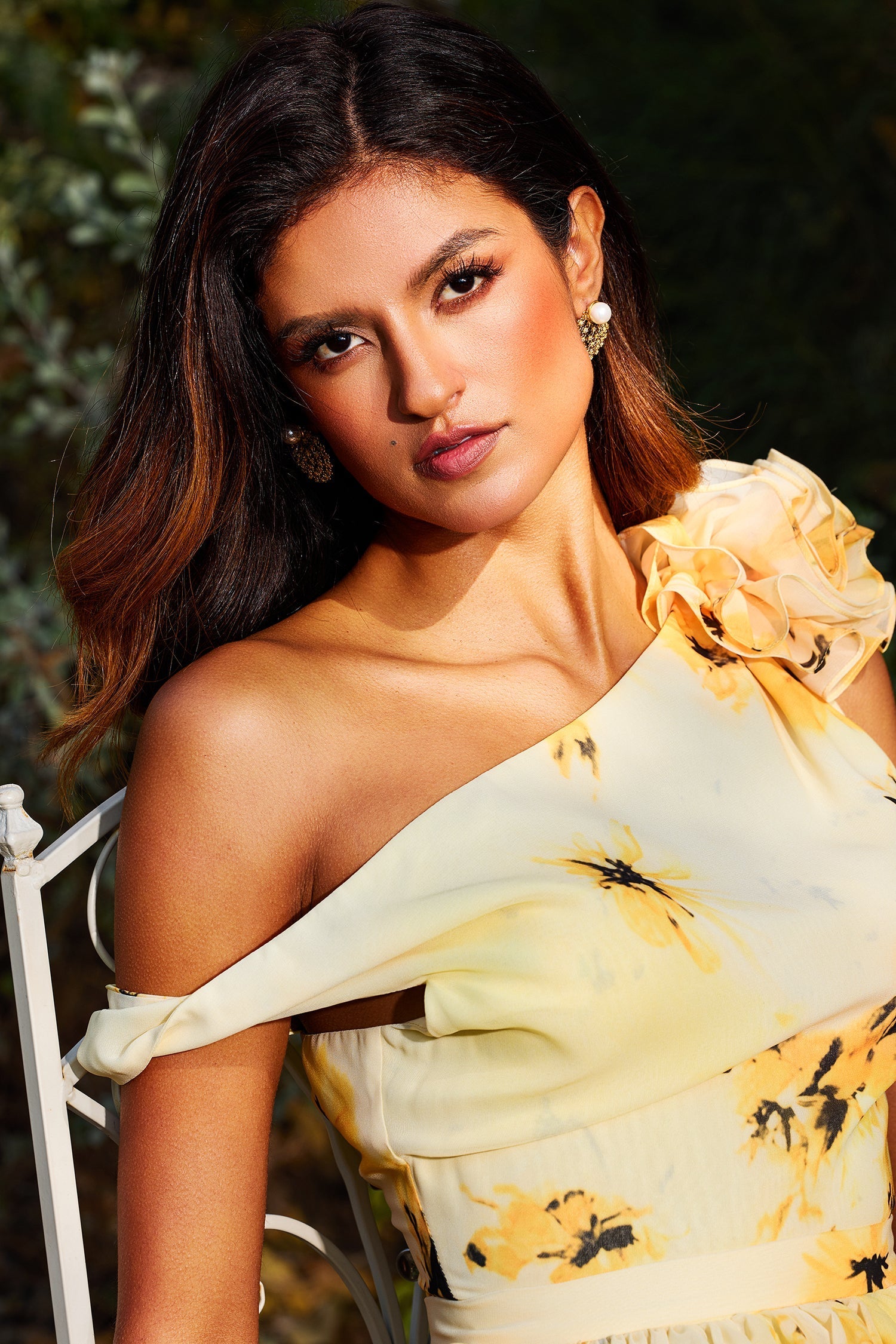 Marina Yellow Floral One Shoulder Dress