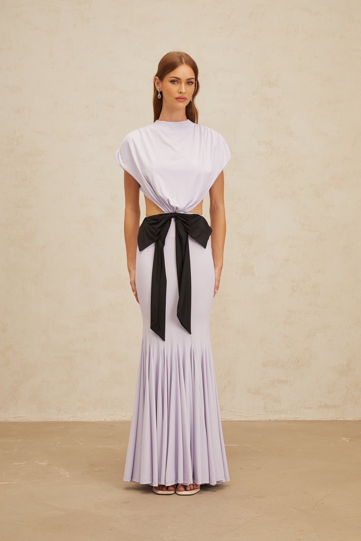 Mariolina Maxi Dress - Cap Sleeves - Cut - Out Design - Open Back detail