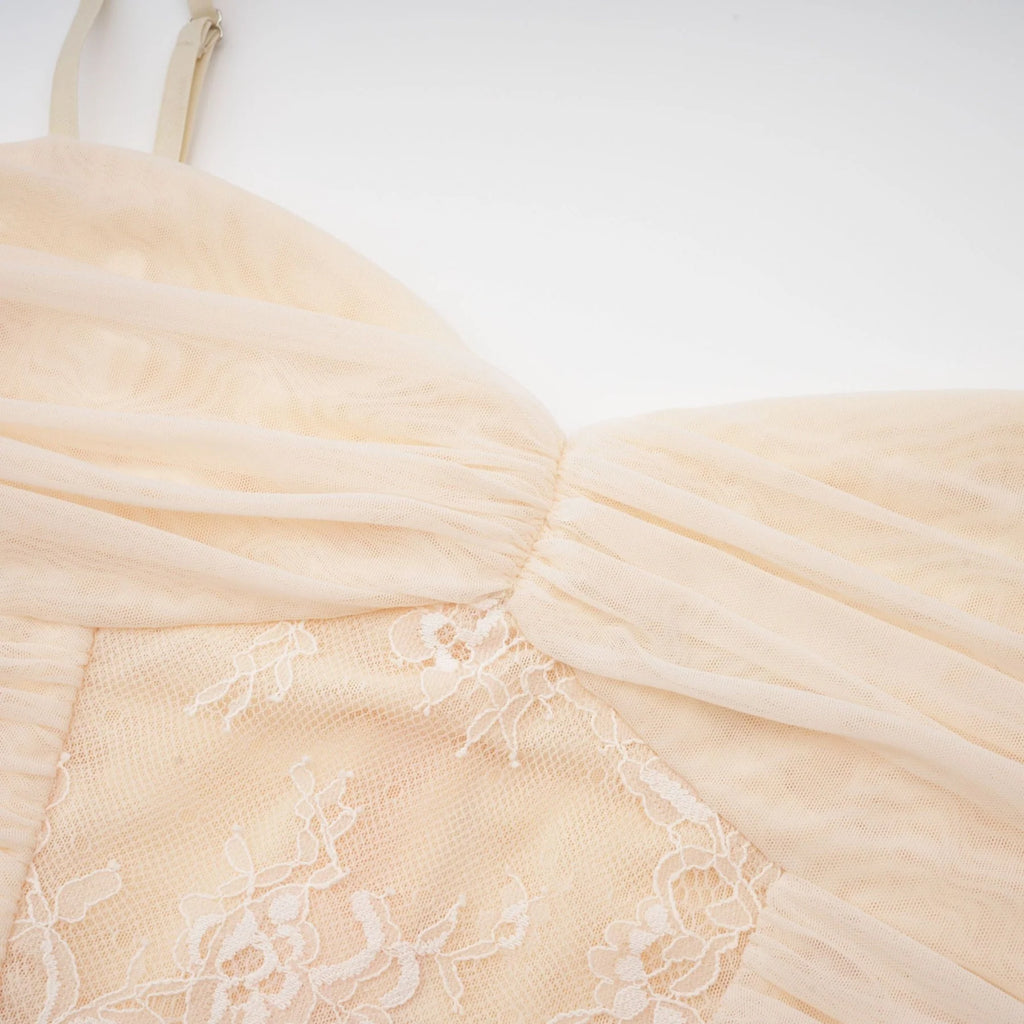 Mariolina Sleeveless Midi Dress with Bustier Style and Lace Detailing