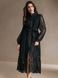 Marisa Midi Dress - Bishop Sleeve - High Waist - Elegant - Lace