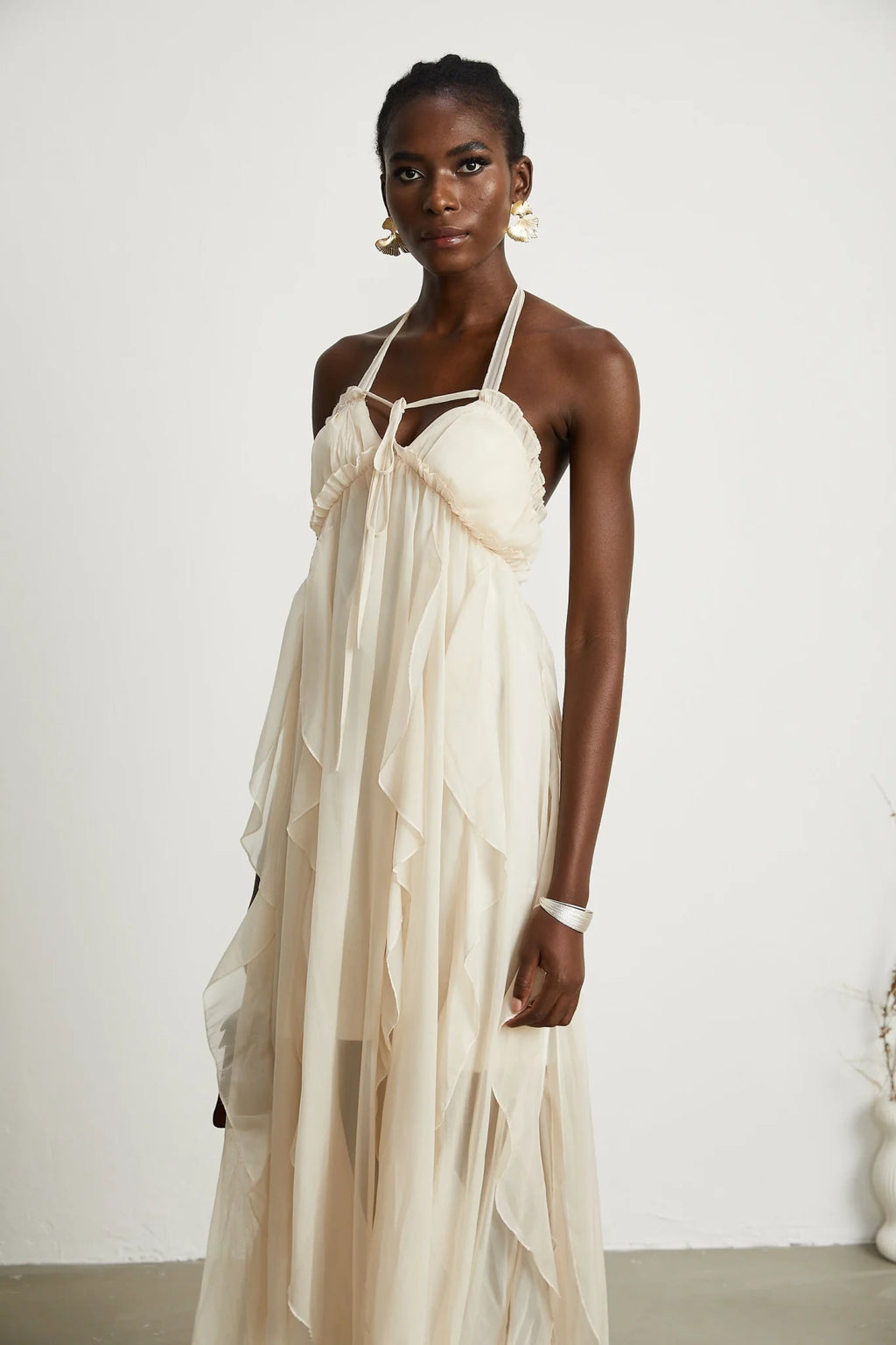 Mariuccia Halter Neck A - Line Midi Dress
