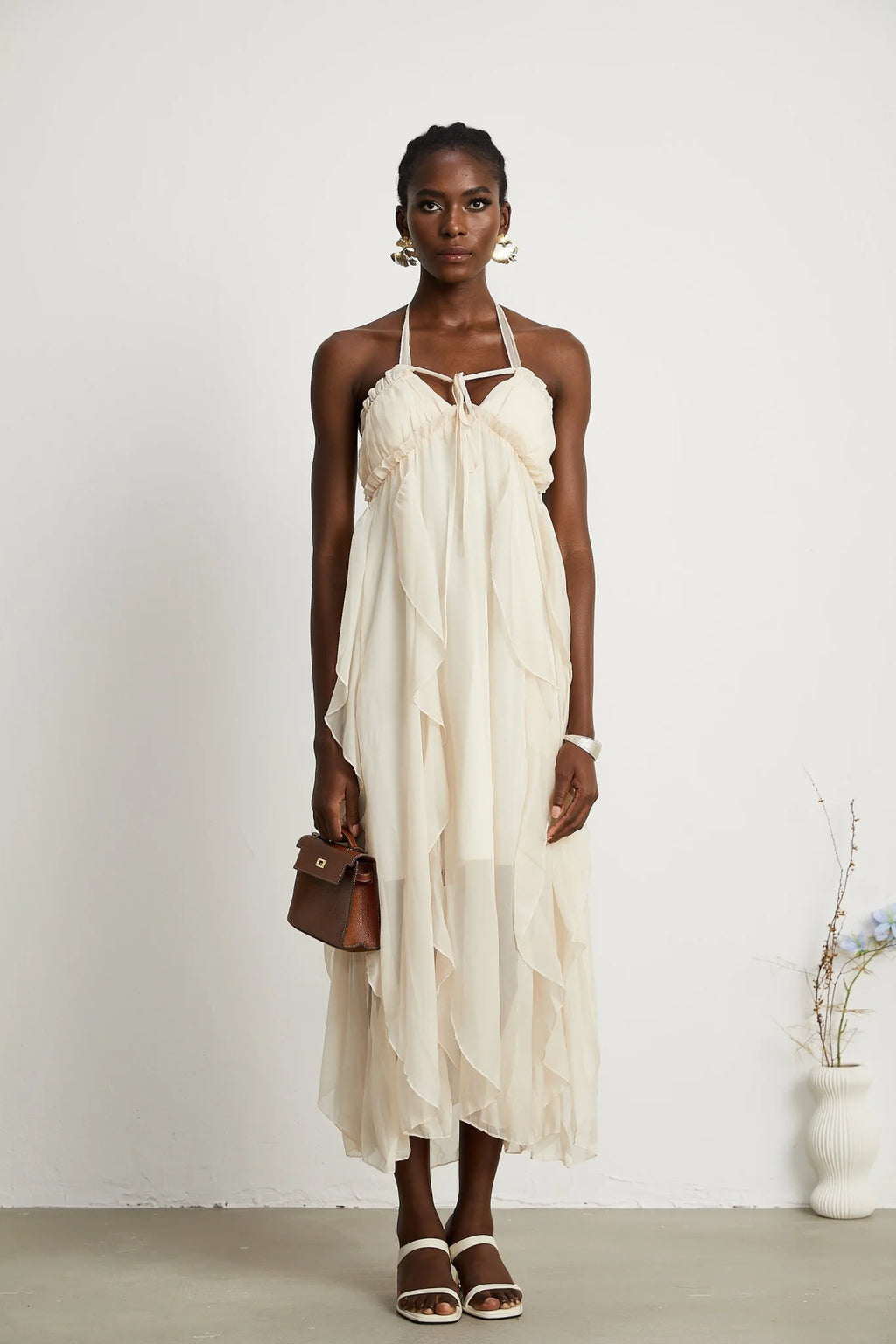 Mariuccia Halter Neck A - Line Midi Dress