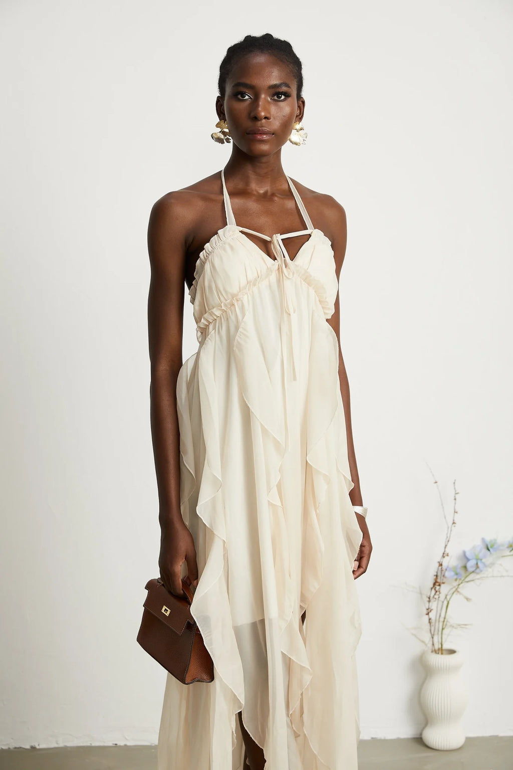 Mariuccia Halter Neck A - Line Midi Dress