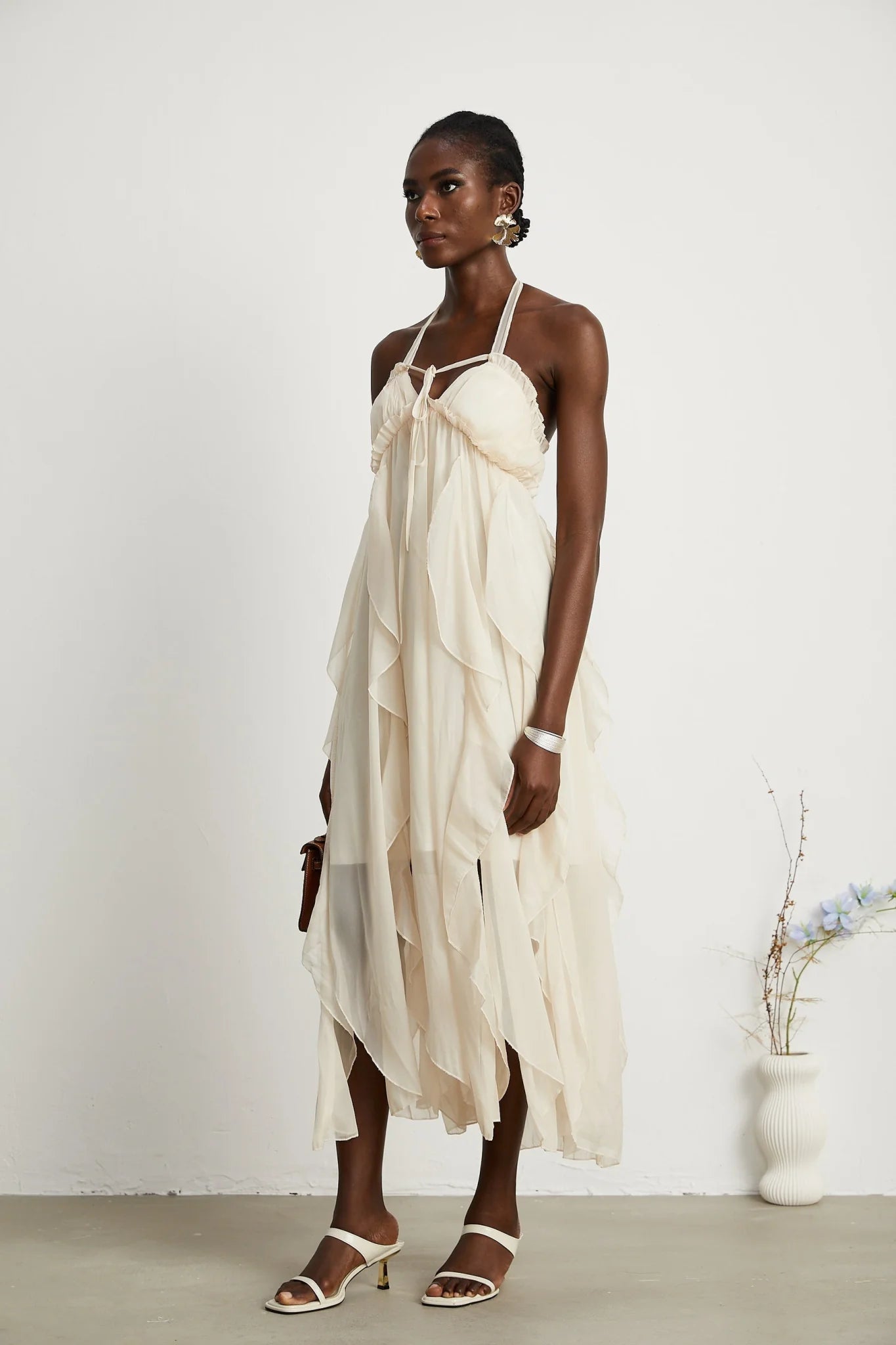 Mariuccia Halter Neck A - Line Midi Dress