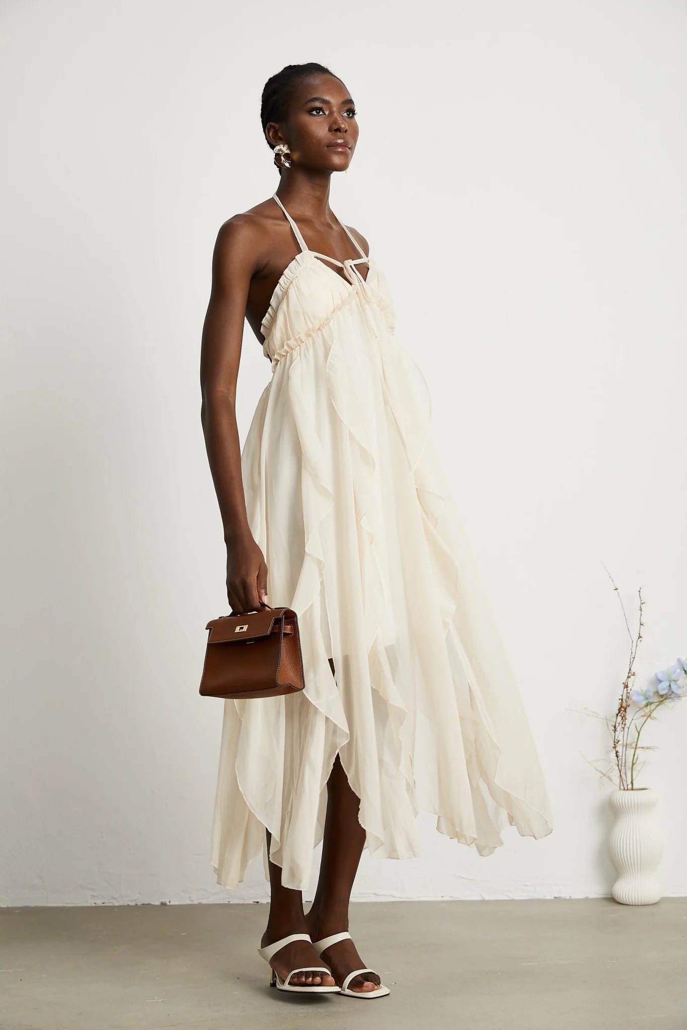 Mariuccia Halter Neck A - Line Midi Dress