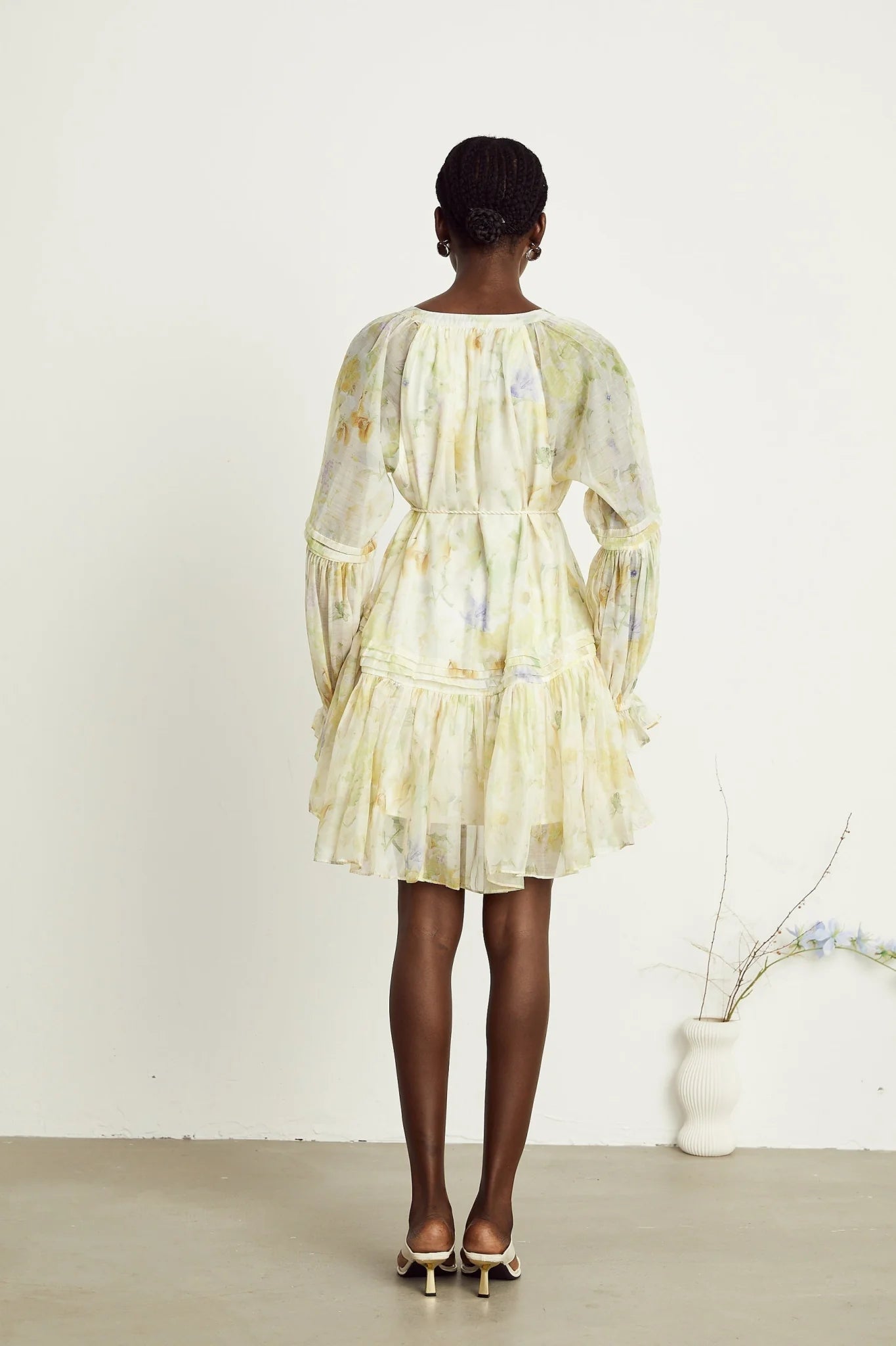 Mariuccia Mini Dress Mariuccia Floral Print Yellow Flared Thigh