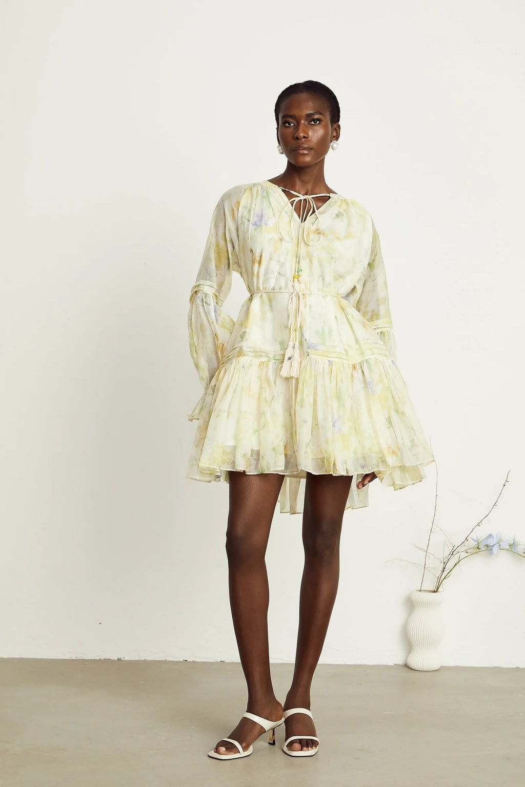 Mariuccia Mini Dress Mariuccia Floral Print Yellow Flared Thigh