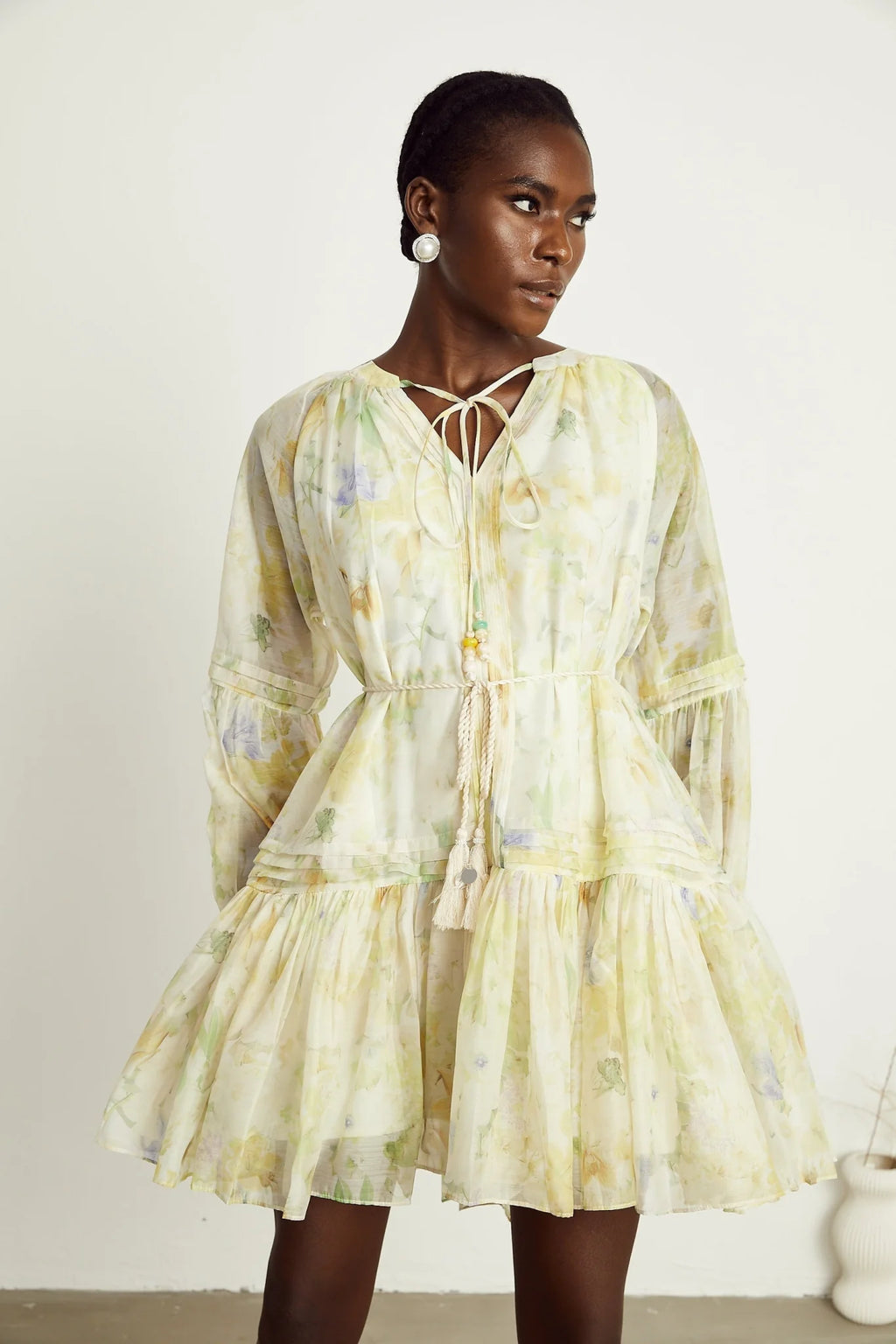 Mariuccia Mini Dress Mariuccia Floral Print Yellow Flared Thigh