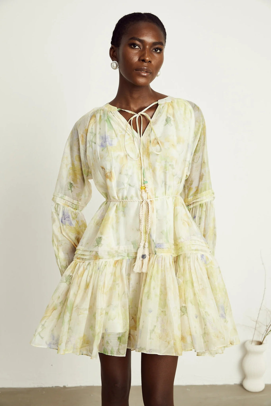 Mariuccia Mini Dress Mariuccia Floral Print Yellow Flared Thigh