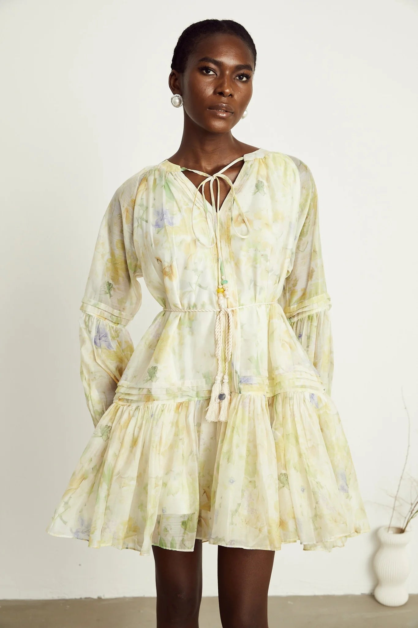 Mariuccia Mini Dress Mariuccia Floral Print Yellow Flared Thigh